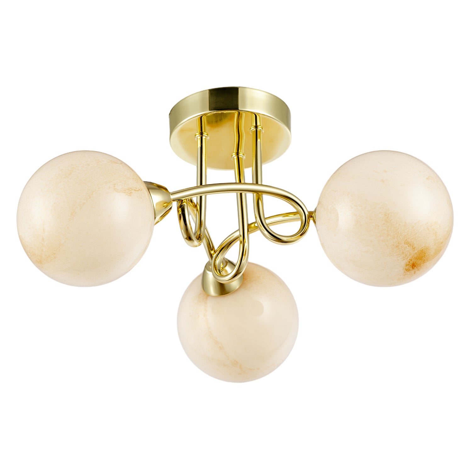Modern Polished Gold Ceiling Light with Amber Marble Glass Shades Image 3