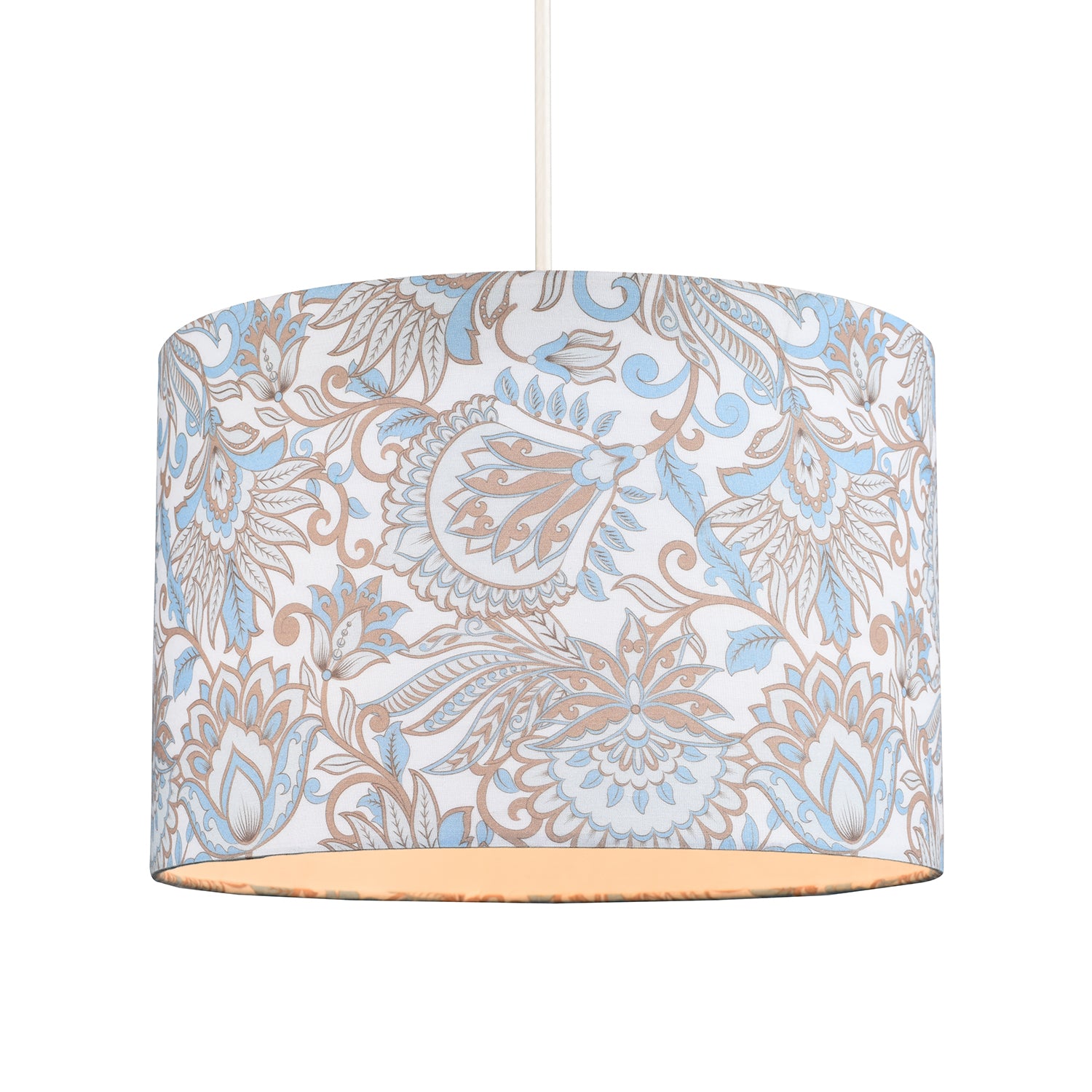 Paisley Floral Print Cotton Fabric Lamp Shade in Sky Blue with White Lining Image 4