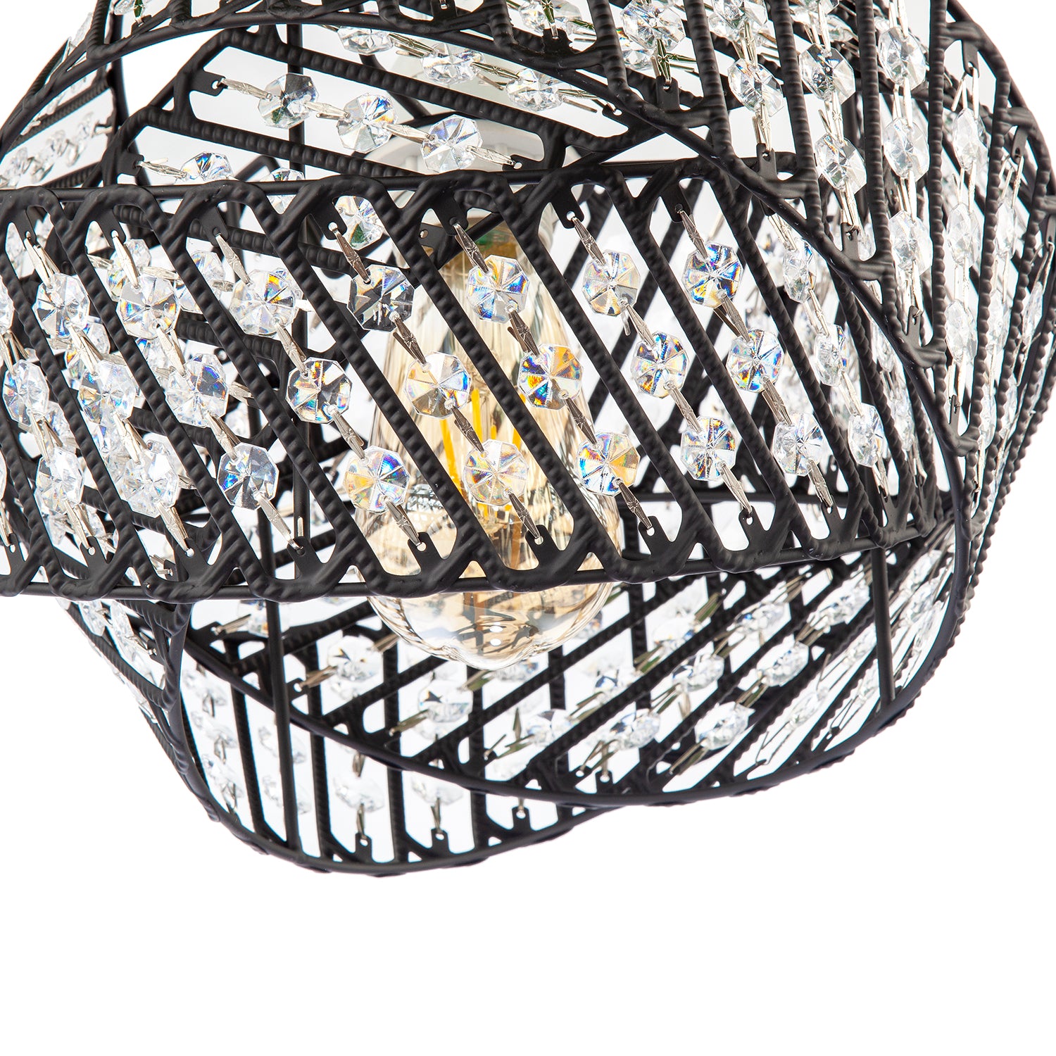 Designer Triple Ring Black Pendant Lamp Shade with Clear Acrylic Beads Image 4