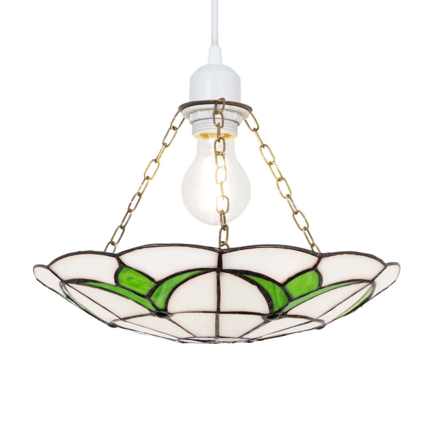 Traditional Stained Glass Tiffany Pendant Light Shade with Emerald Green Leaves Image 2