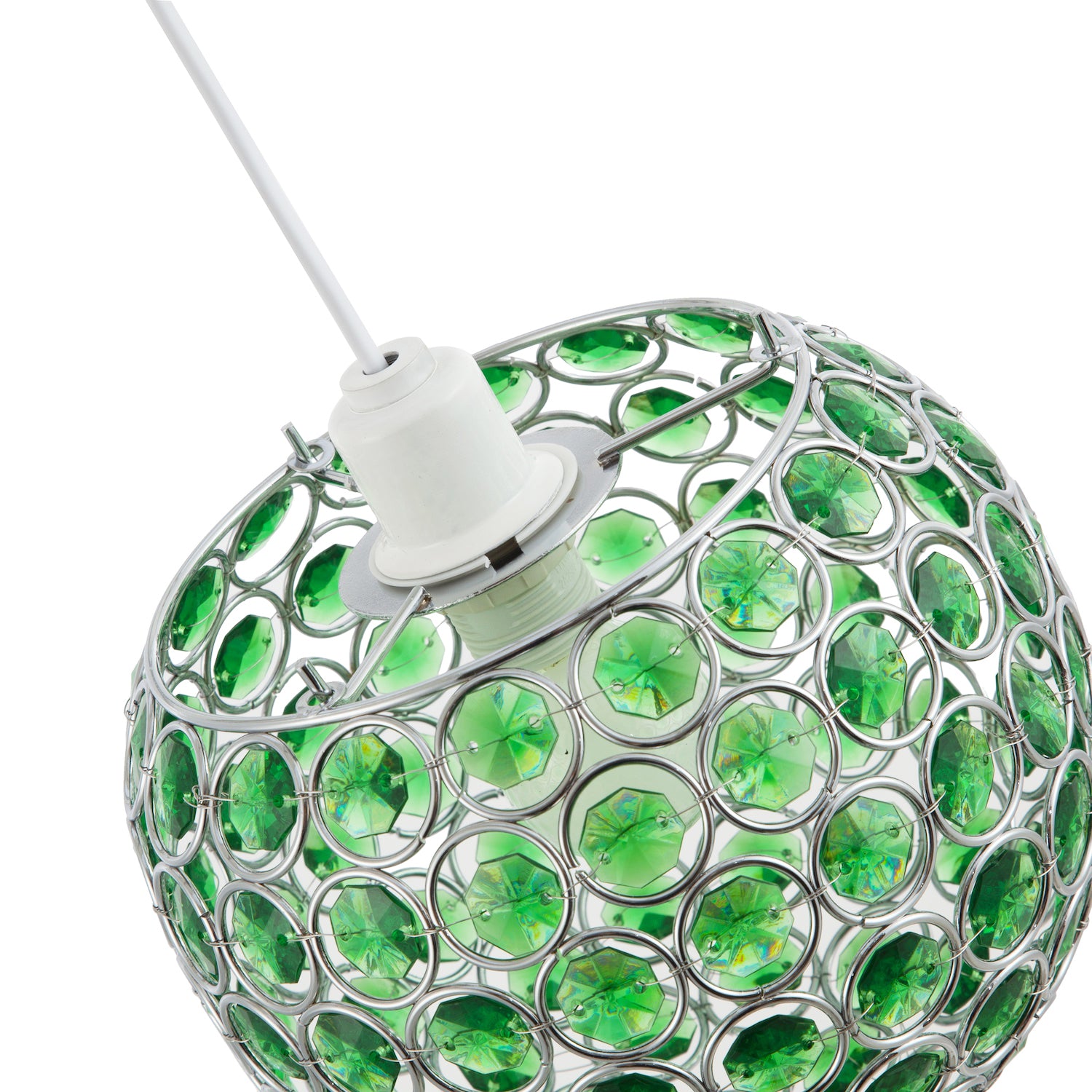 Modern Round Globe Easy Fit Pendant Shade with Small Green Acrylic Bead Jewels Image 5