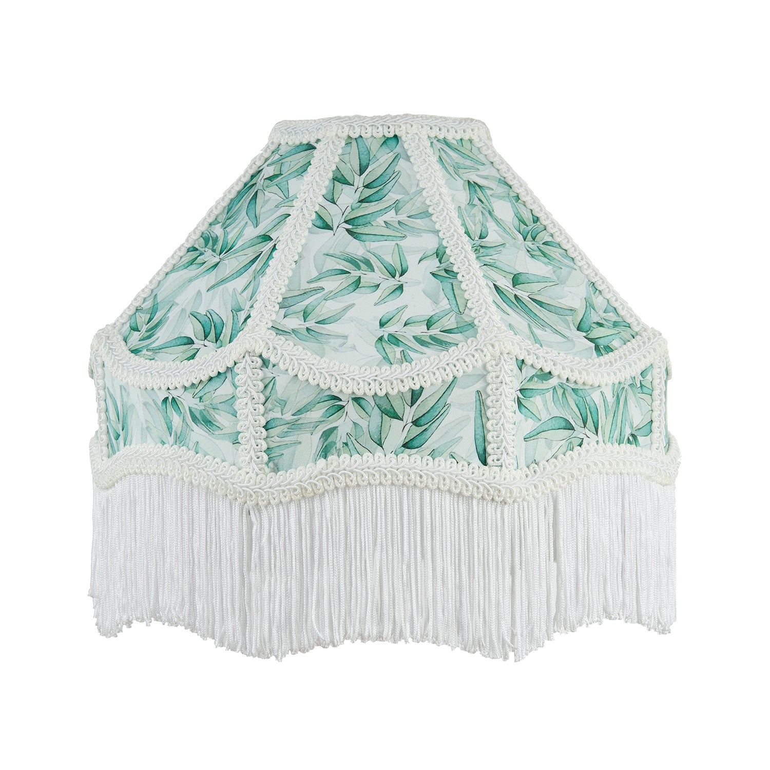 Victorian Empire Handmade Lamp Shade with Emerald Green Leaves and White Tassels Image 1