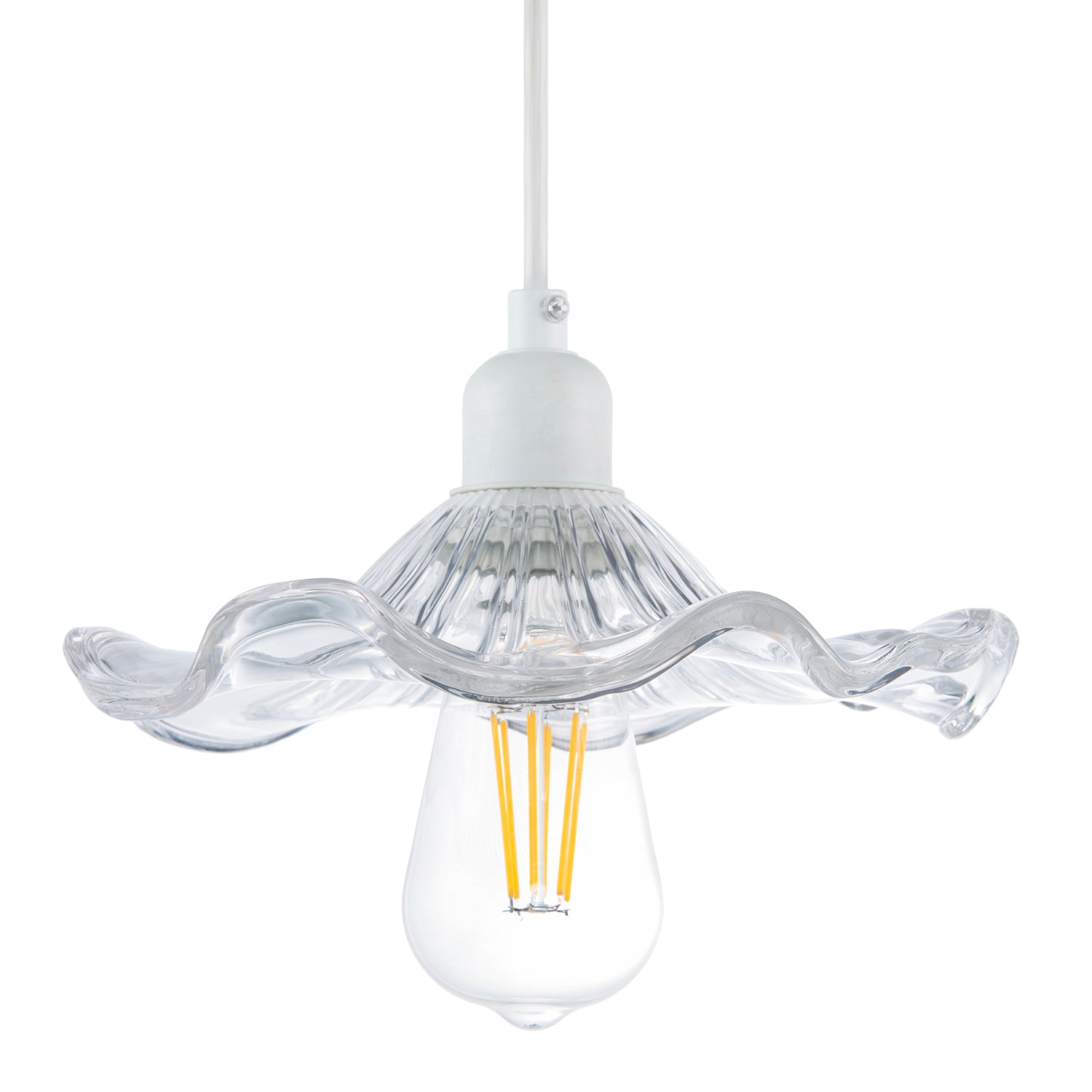 Designer Ribbed Clear Glass Pendant Light Shade with Wavy Ruffled Edge Image 1