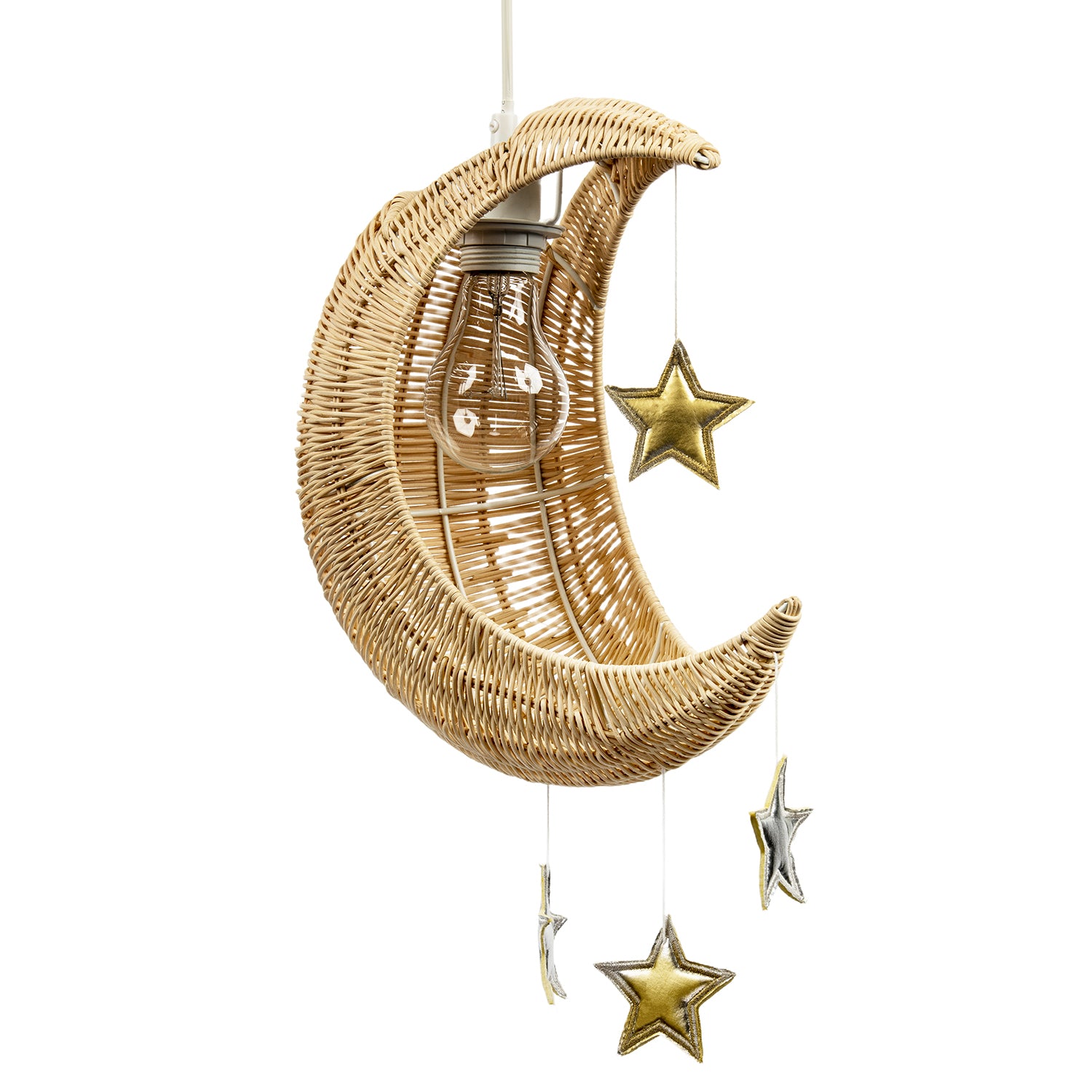Whimsical Crescent Moon Pendant Light Shade with Silver and Gold Stars Image 8