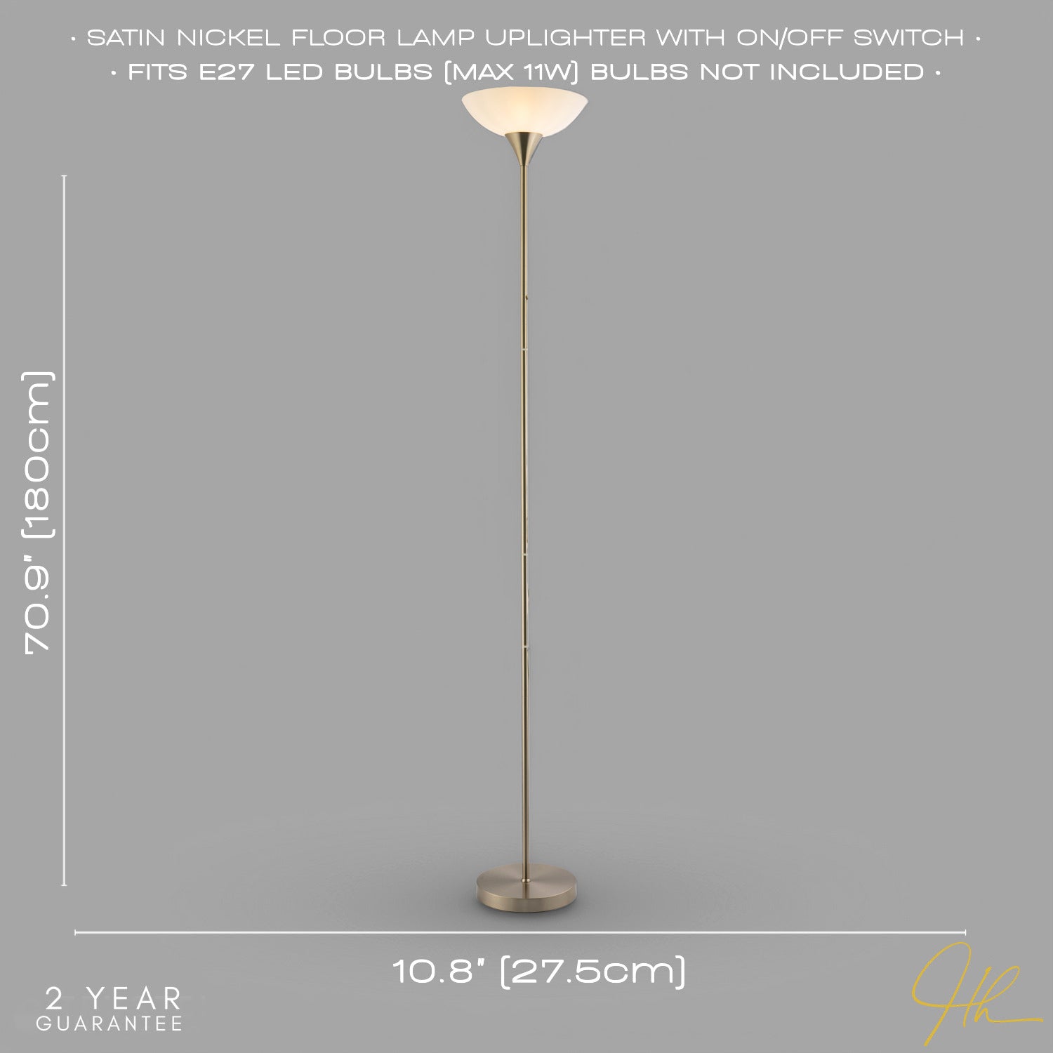 Modern Nickel Switched Uplighter Floor Lamp with Opal White Polycarbonate Shade Image 6