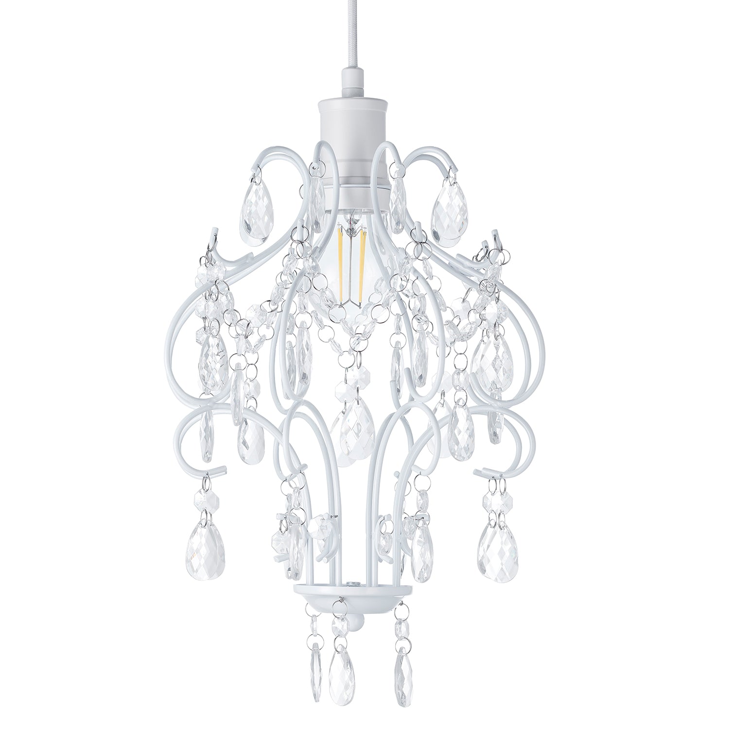 Matt White Shabby Chic Chandelier Style Pendant Ceiling Lamp Shade with Acrylic Image 1