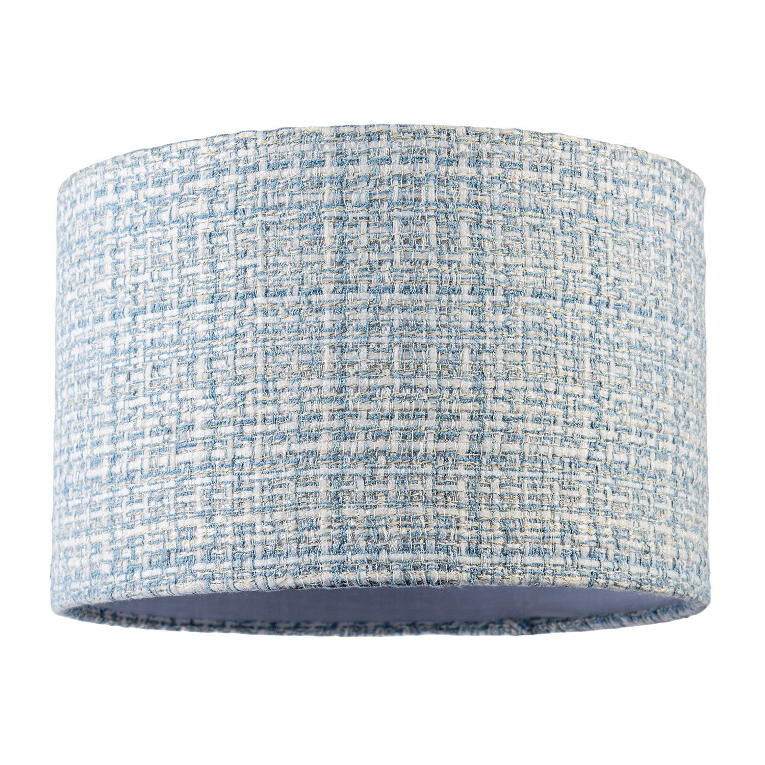 Modern drum Lamp Shade Upholstered in Soft Woven Boucle Style Fabric Image 1