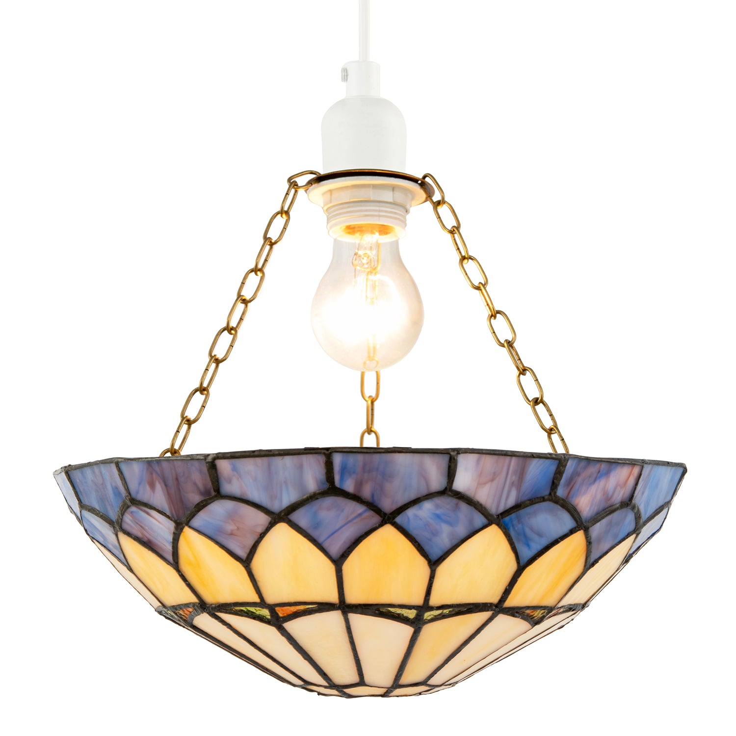 Lavender Purple Stained Glass Domed Tiffany Pendant Shade with Chains Image 2