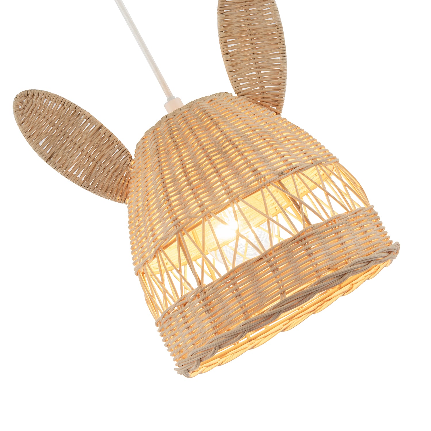 Natural Woven Rattan Childrens Pendant Lighting Shade with Bunny Ears Image 3