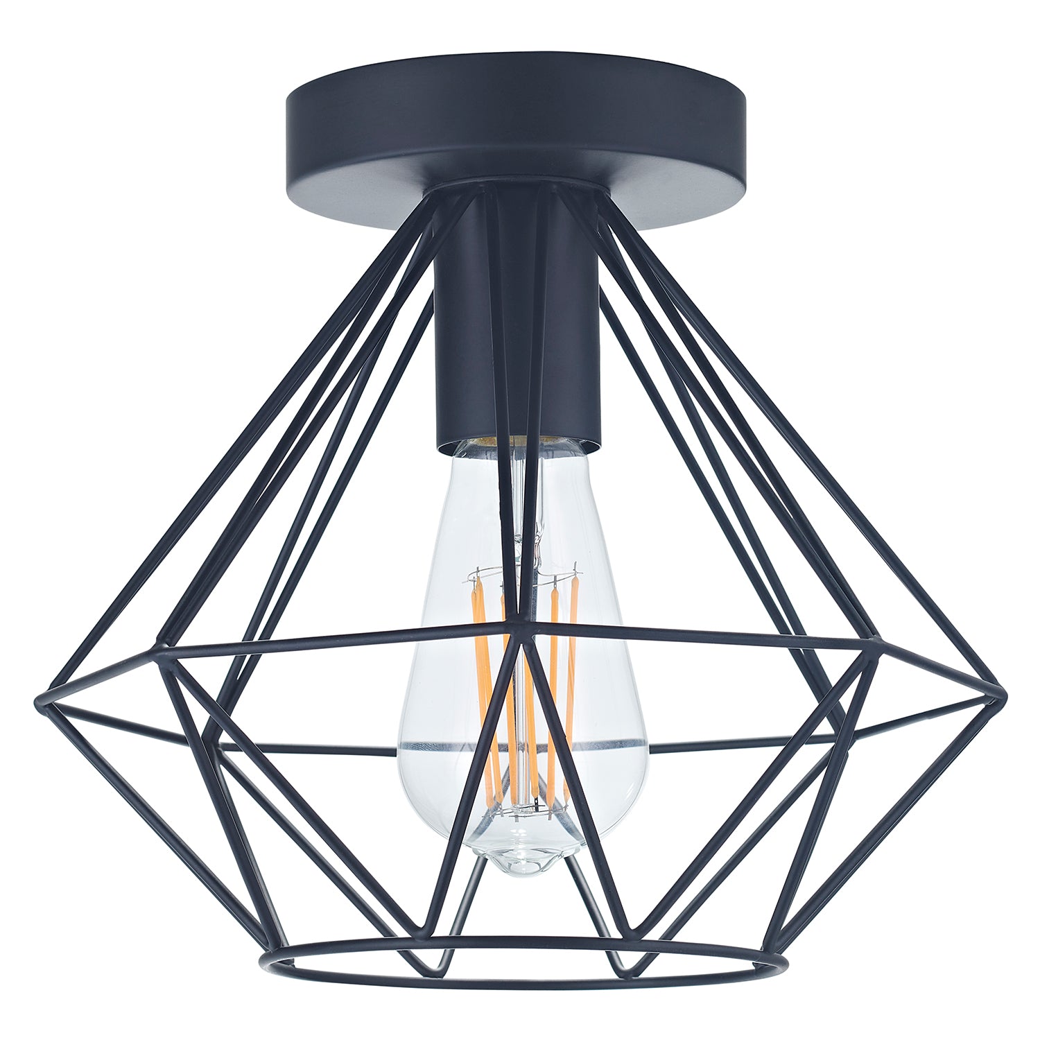 Industrial Basket Cage Designed Matt Black Metal Semi Flush Ceiling Light Image 1