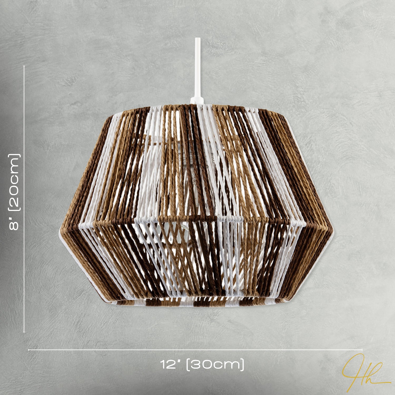 Coastal Twisted Paper Rope Pendant Shade in Brown Tones and White Image 7