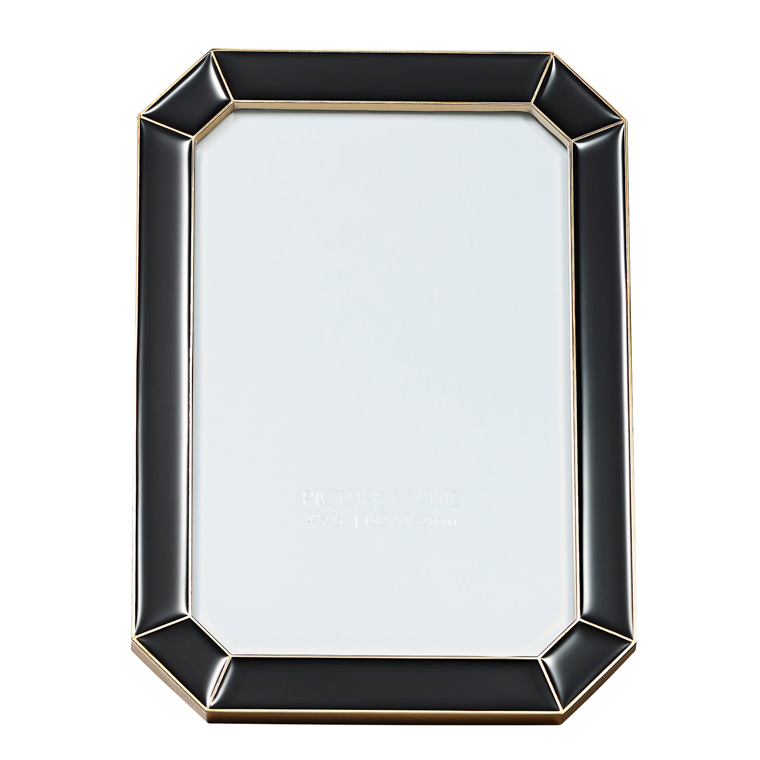 Modern Designer Black Gloss Epoxy 4x6 Picture Frame with Gold Plated Metal Trim Image 2