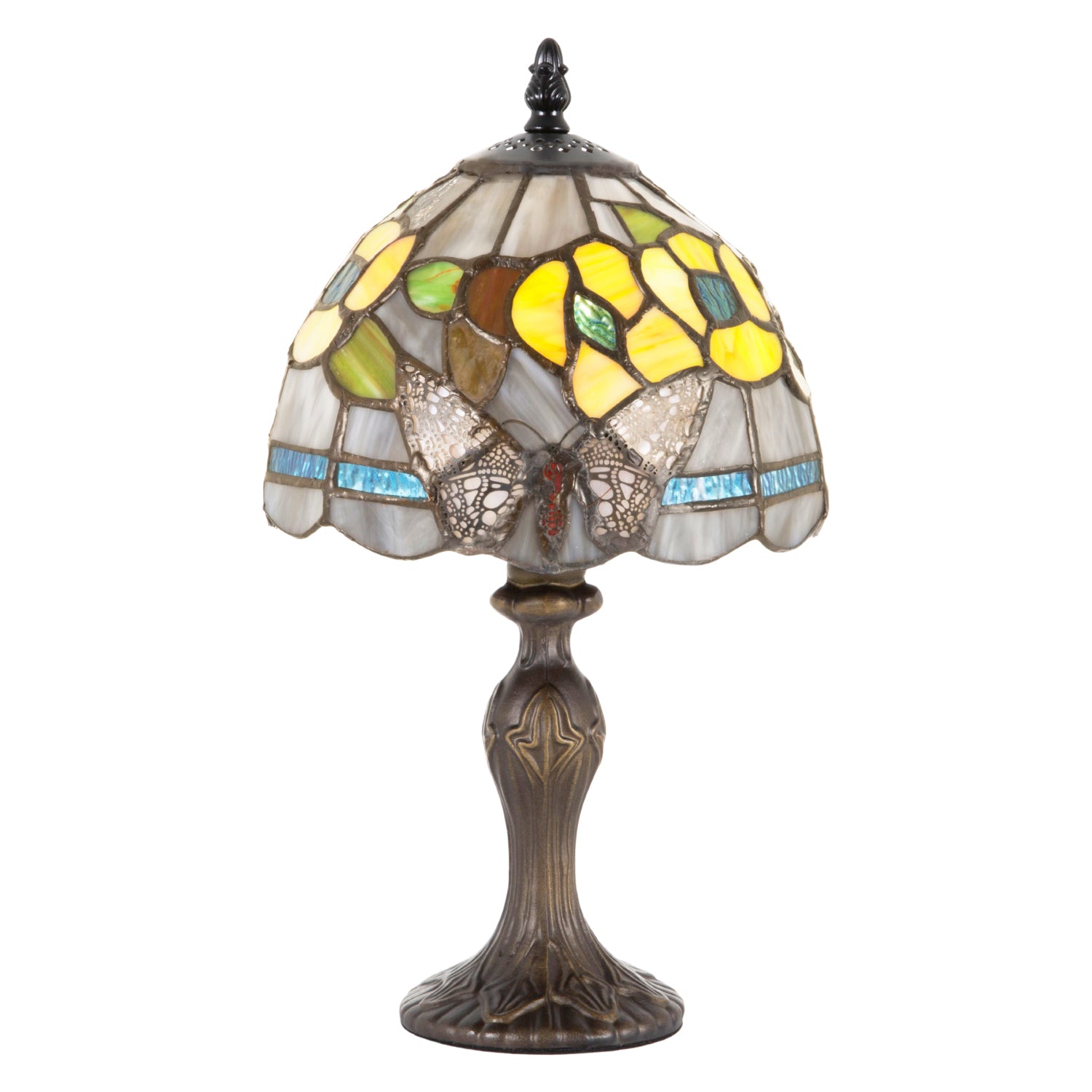 Purple Stained Glass Butterfly Tiffany Lamp with Amber Roses and Sky Blue Strips Image 2