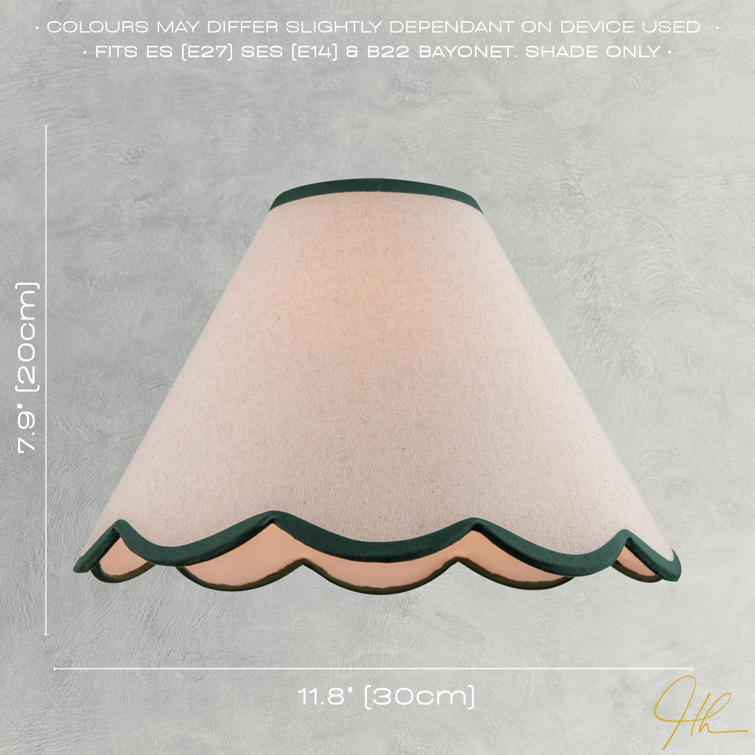 Scallop Edge Natural Textured Linen Coolie Lamp Shade with Green Trims Image 6