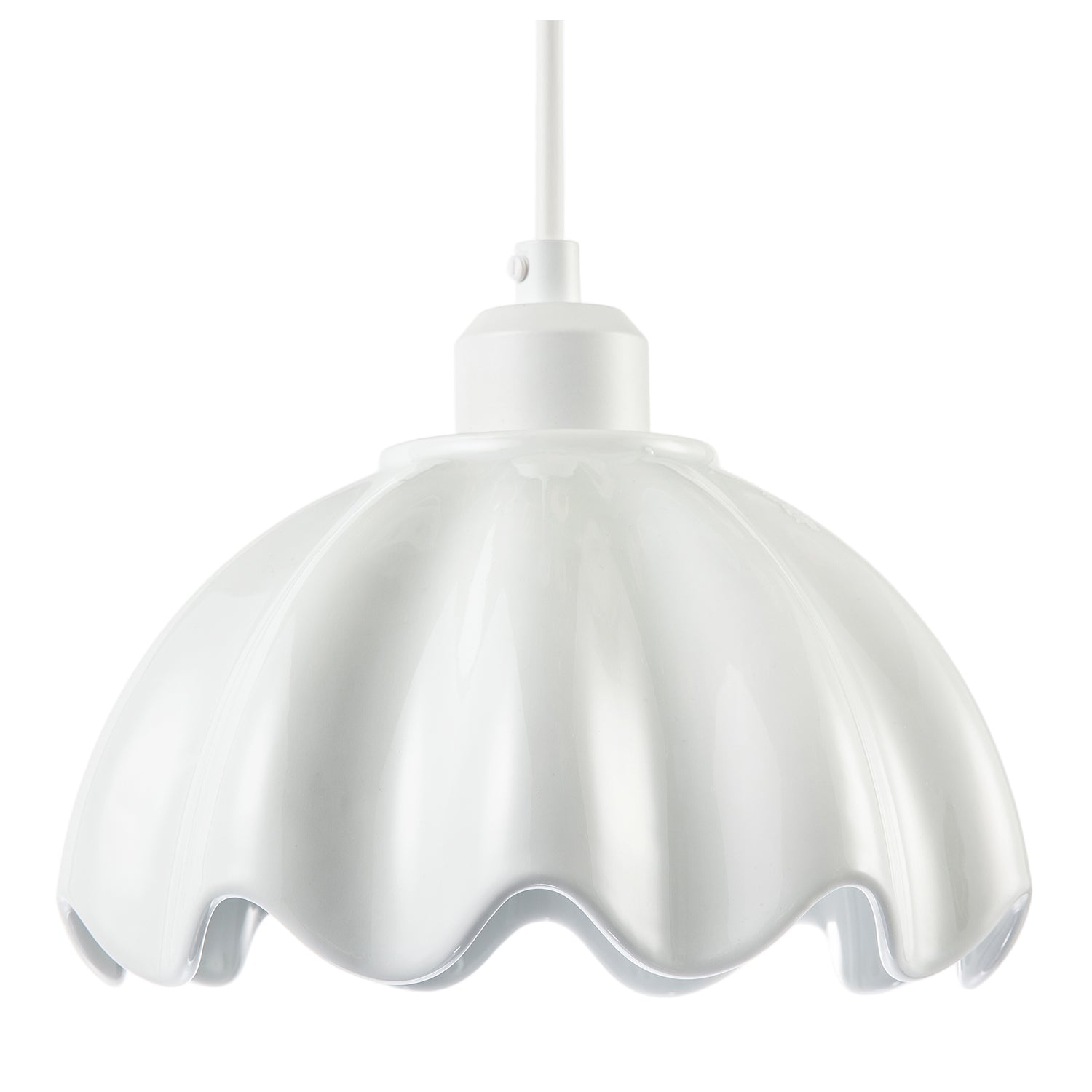 Opal White Gloss Ceramic Pendant Light Shade with Rippled Scallop Edge Image 4