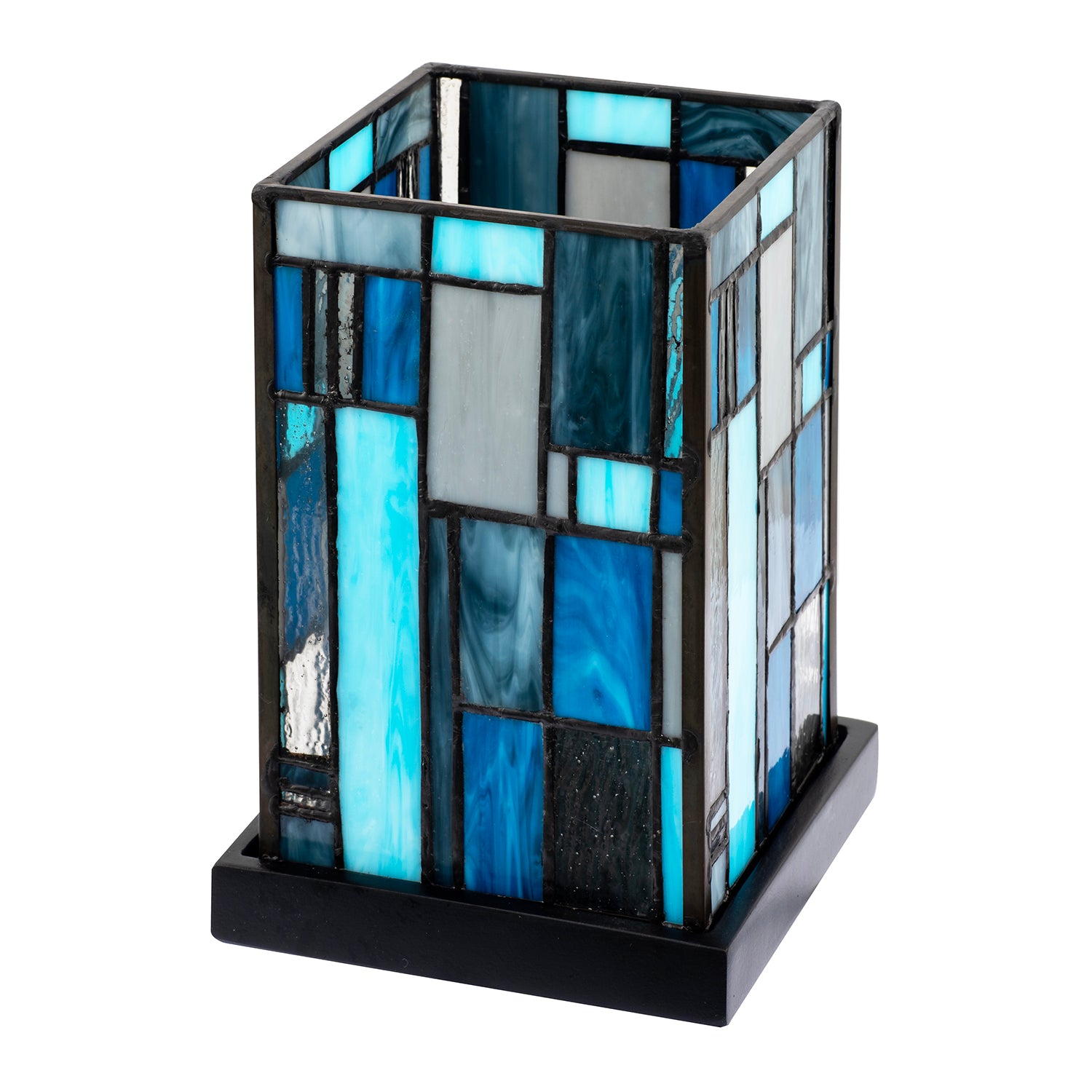 Designer Art Deco Tiffany Glass Table Lamp in Midnight and Sky Blue Image 3