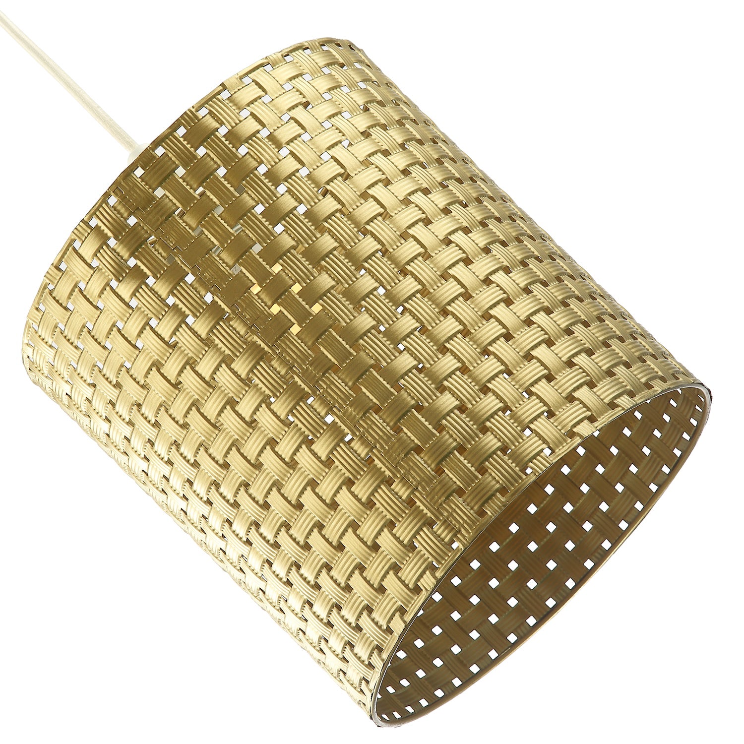 Tweed Lattice Metal Pendant Lighting Shade in Bright Gold with Small Square Gaps Image 2