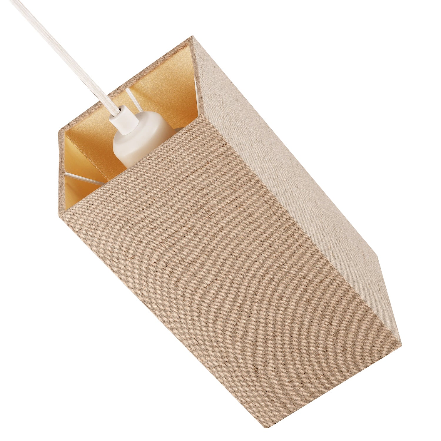 Modern and Stylish Stitched Effect Taupe Linen Fabric Rectangular 25cm Lampshade Image 4