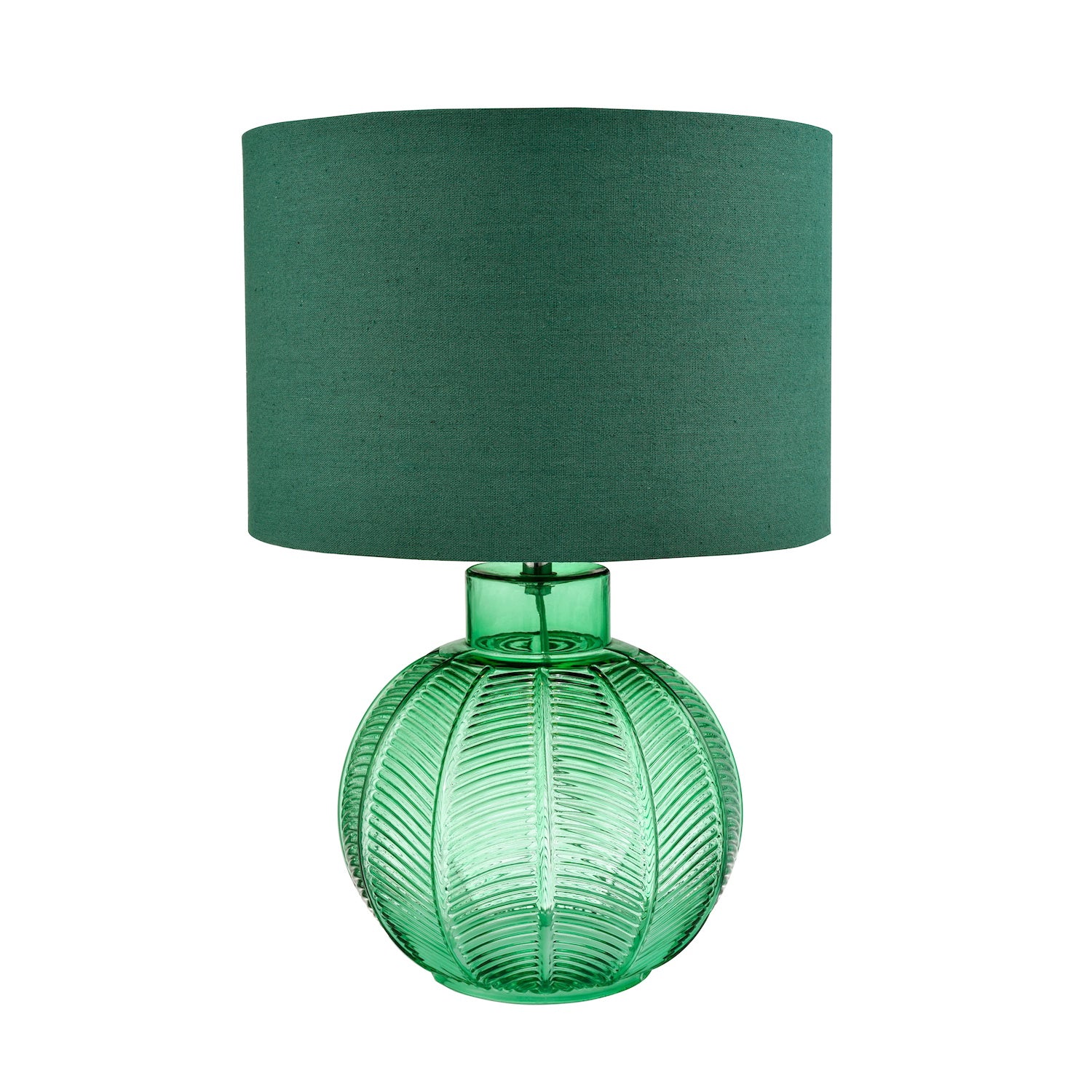 Contemporary Emerald Green Glass Lamp in Leaf Design and Forest Green Shade Image 1