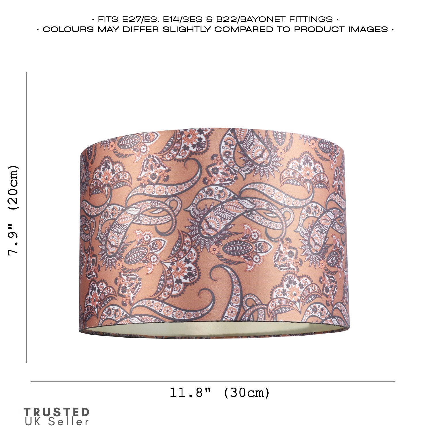 Oriental Ethnic Print Satin Fabric Lamp Shade in Pale Orange with Cream Inner Image 6