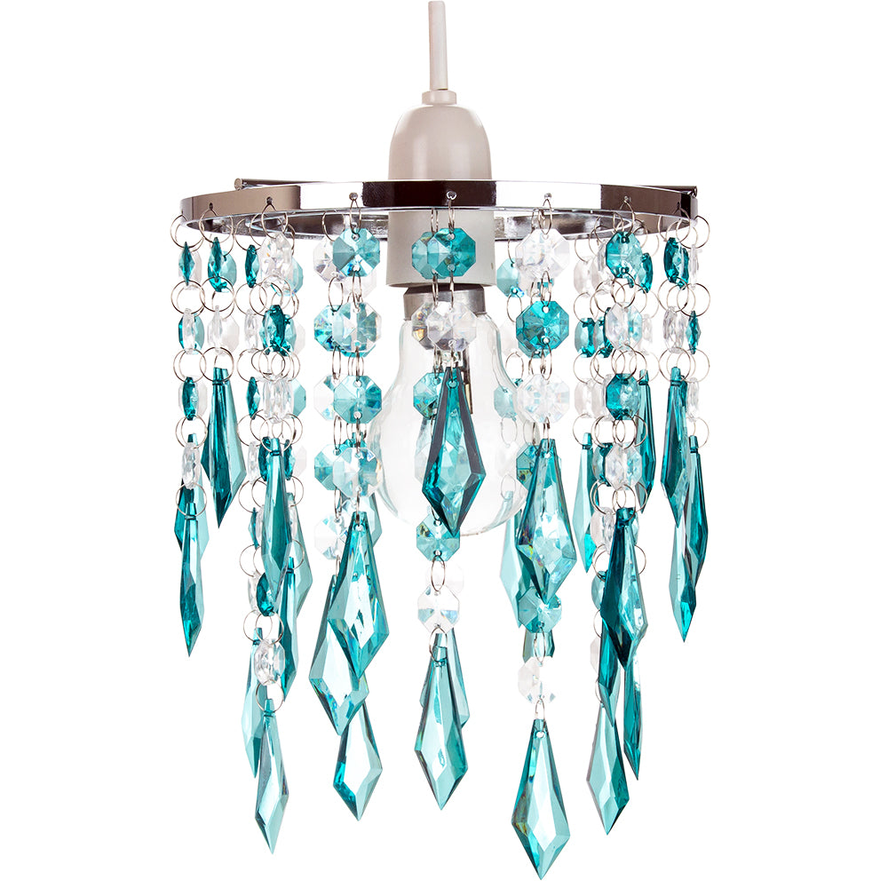 Modern Waterfall Design Pendant Shade with Clear/Teal Acrylic Drops and Beads Image 2