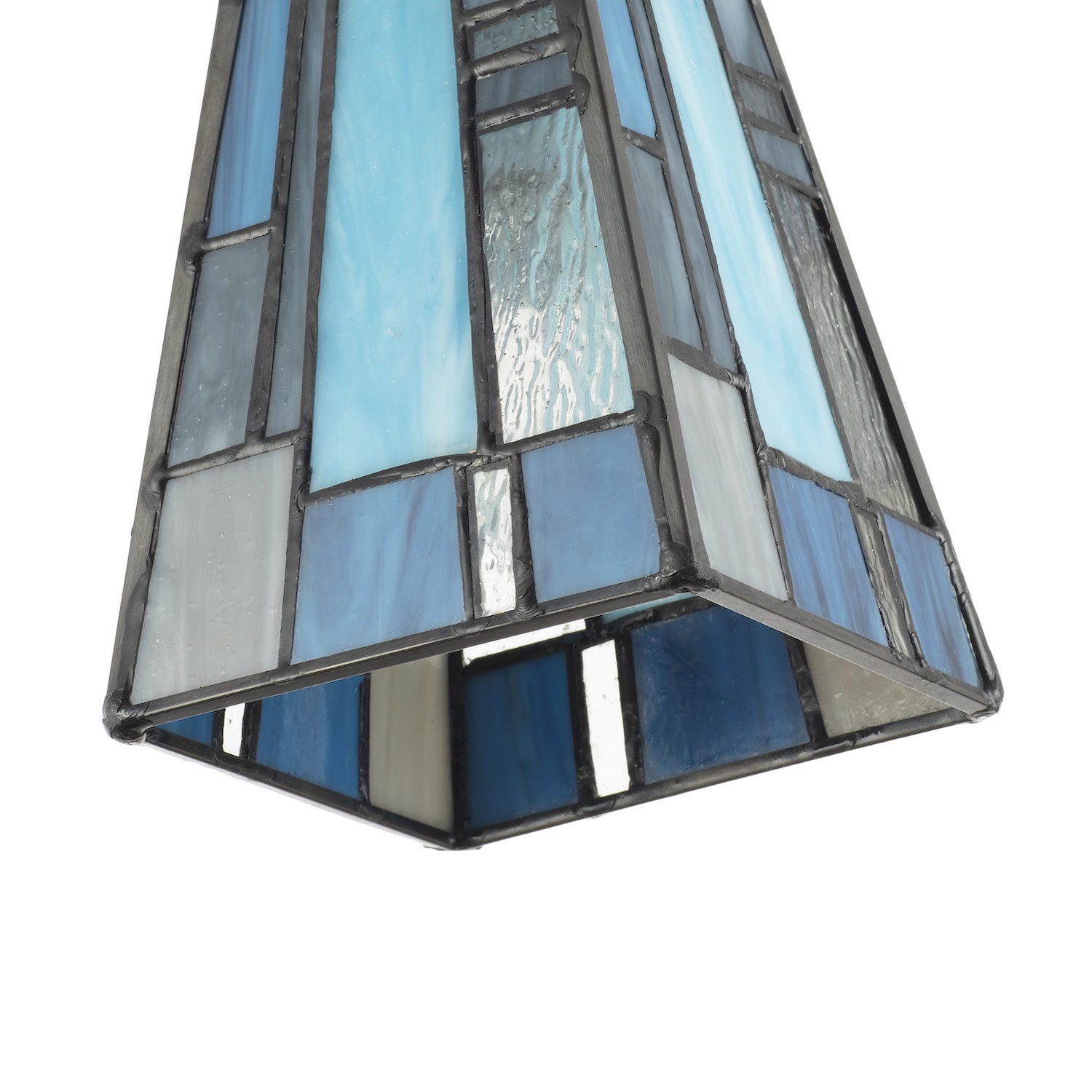 Art Deco Tiffany Stained Glass Pendant Lamp Shade with Pale and Navy Blue Panels Image 3