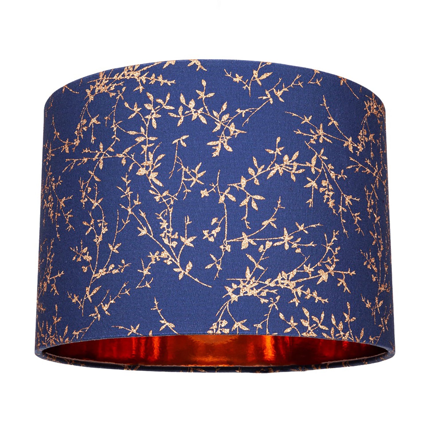 Modern Navy Blue Cotton Fabric 12" Lamp Shade with Copper Foil Floral Decoration Image 1