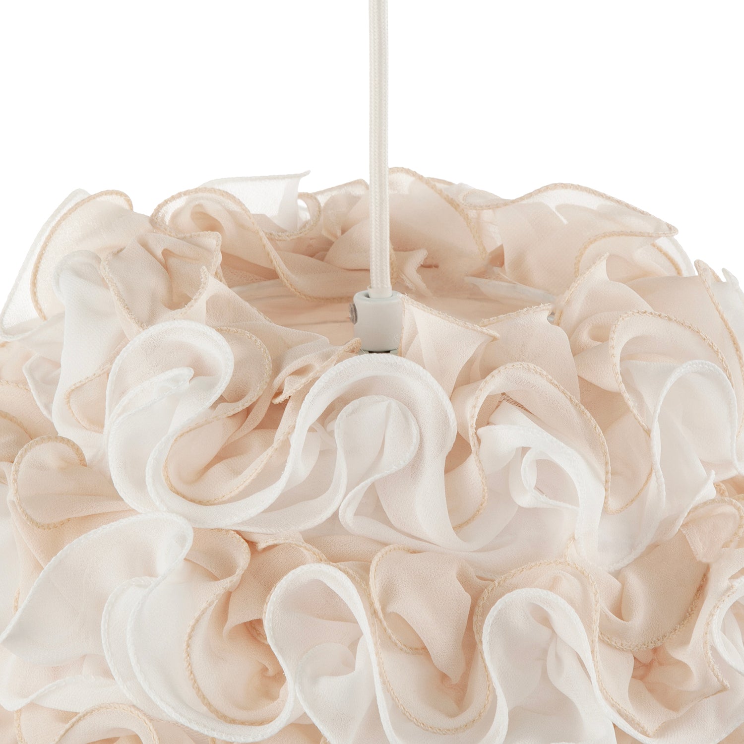 Modern White and Taupe Ribbon Velvet Fabric Round Pendant Light Shade Image 5