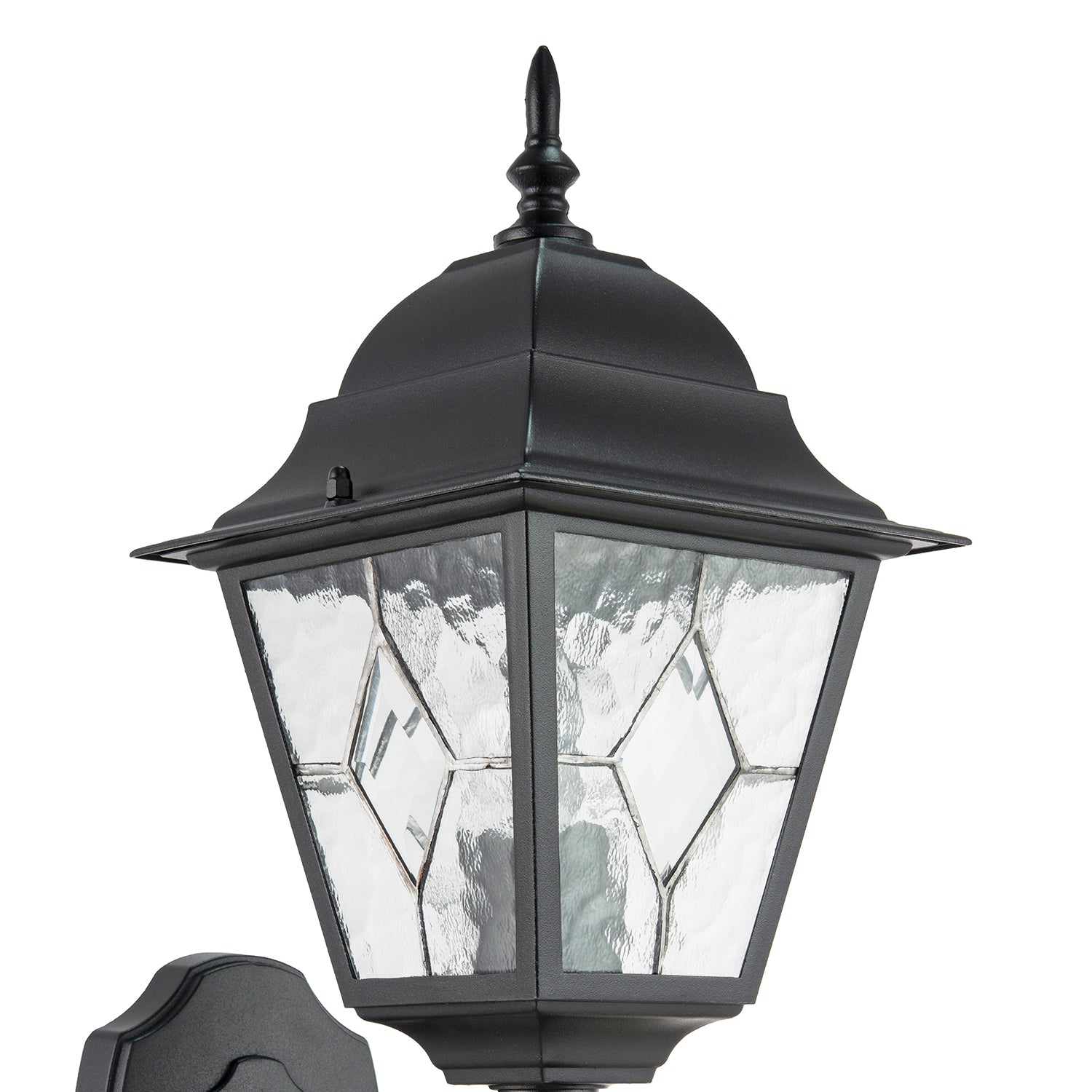 Traditional Matte Black Cast Aluminium Outdoor Wall Light With Cathedral Glass Image 4