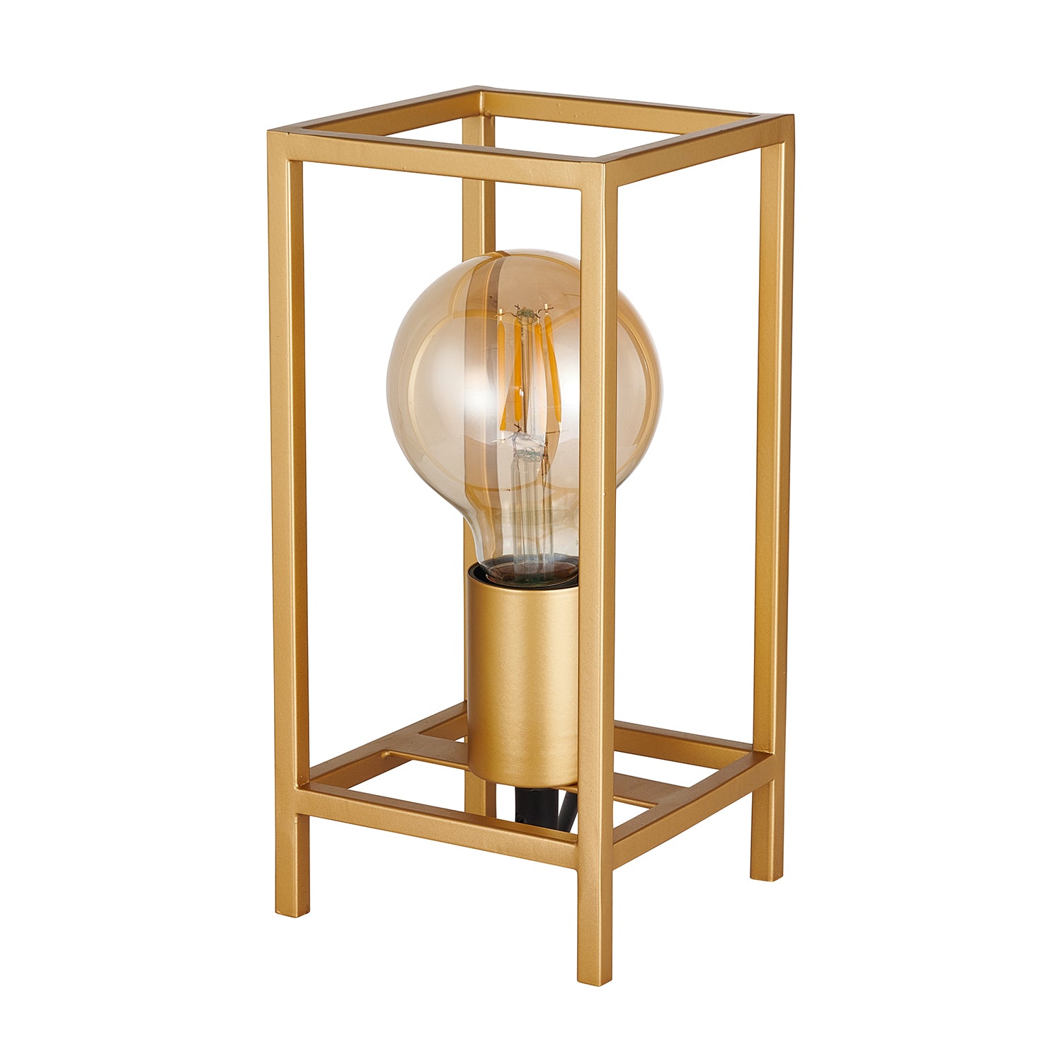 Vintage and Industrial Style Satin Gold Table Lamp with Rectangular Cage Design Image 2