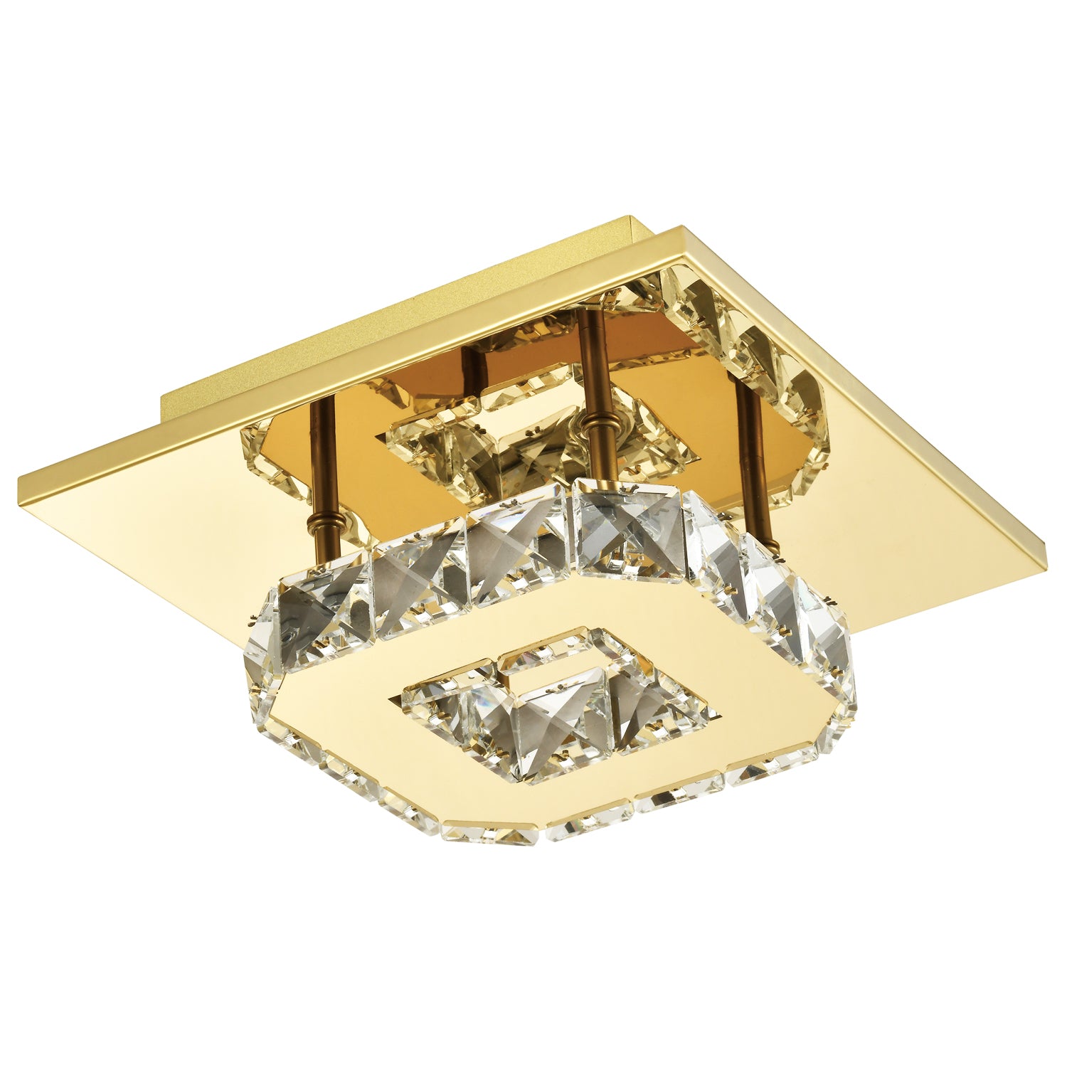 Modern LED Ceiling Light with Gold Square Metal and Clear Crystal Glass Beads Image 5