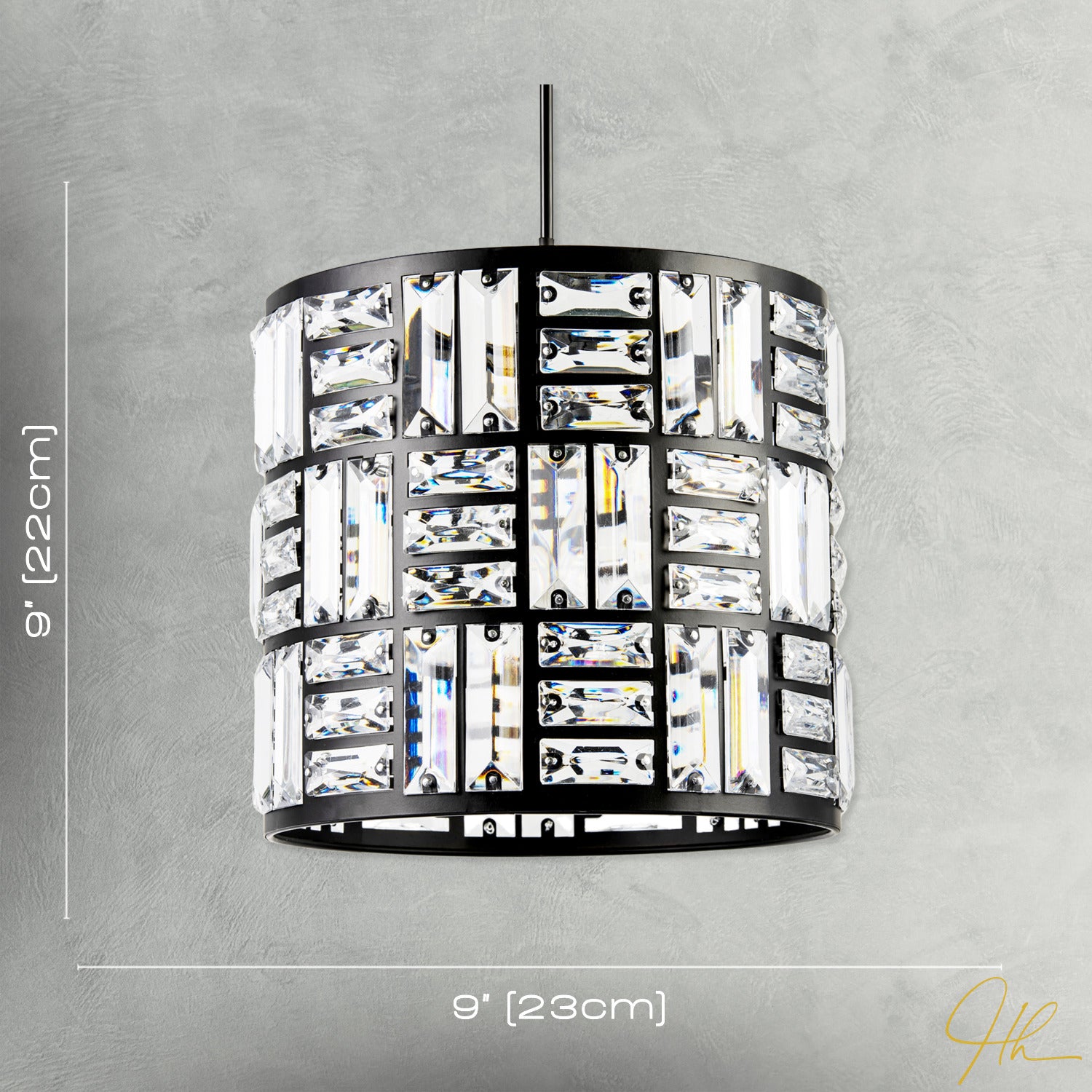 Modern Circular Drum Matte Black Pendant Shade with Clear Acrylic Rods Image 7