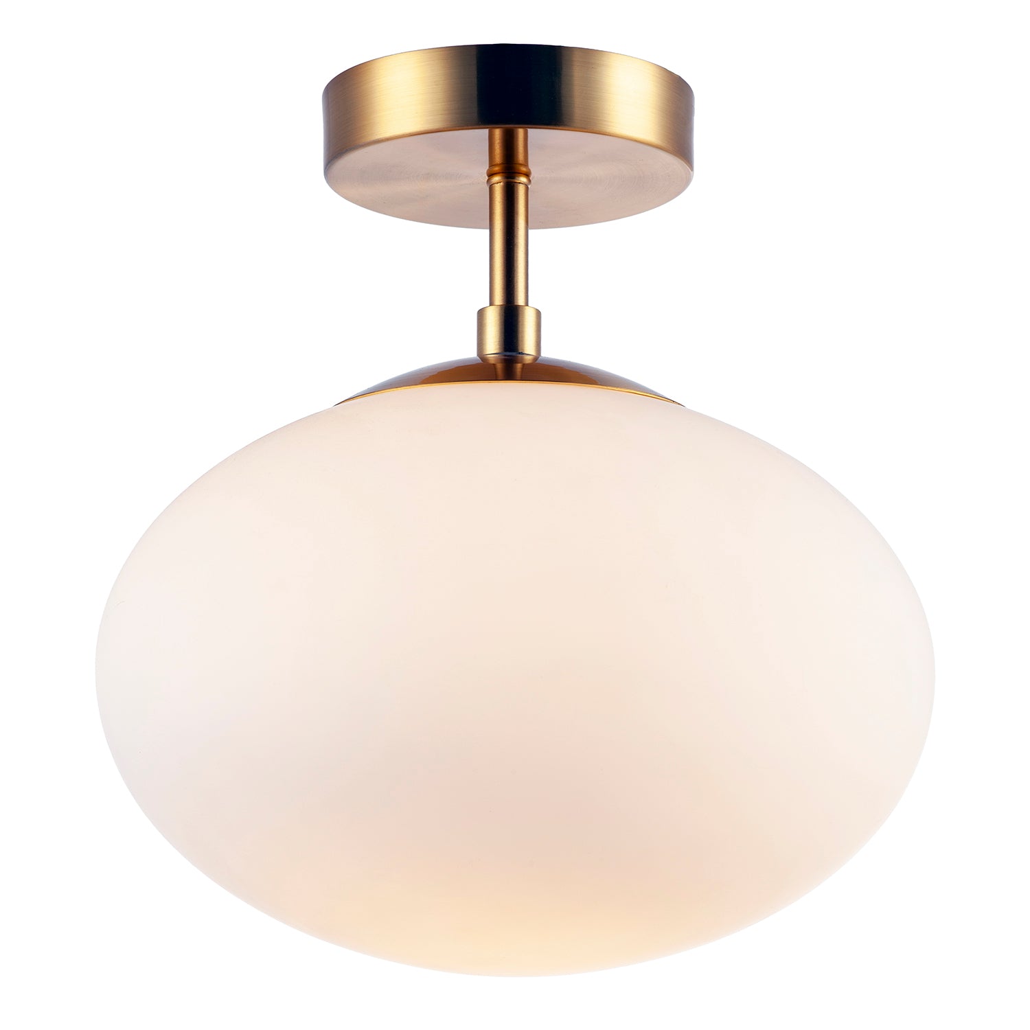 Designer Oval White Glass Globe Bathroom Ceiling Lamp in Antique Brass Image 2