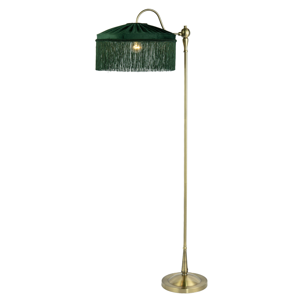 Classic Antique Brass Victorian Inspired Floor Lamp with Green Shade Image 2