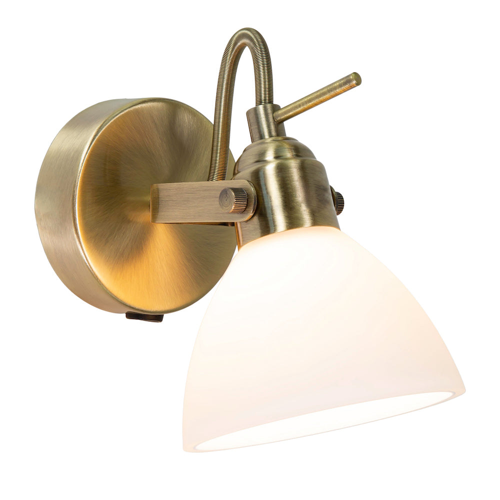 Contemporary Chic Antique Brass Wall Spot Light Switch Glass Shade