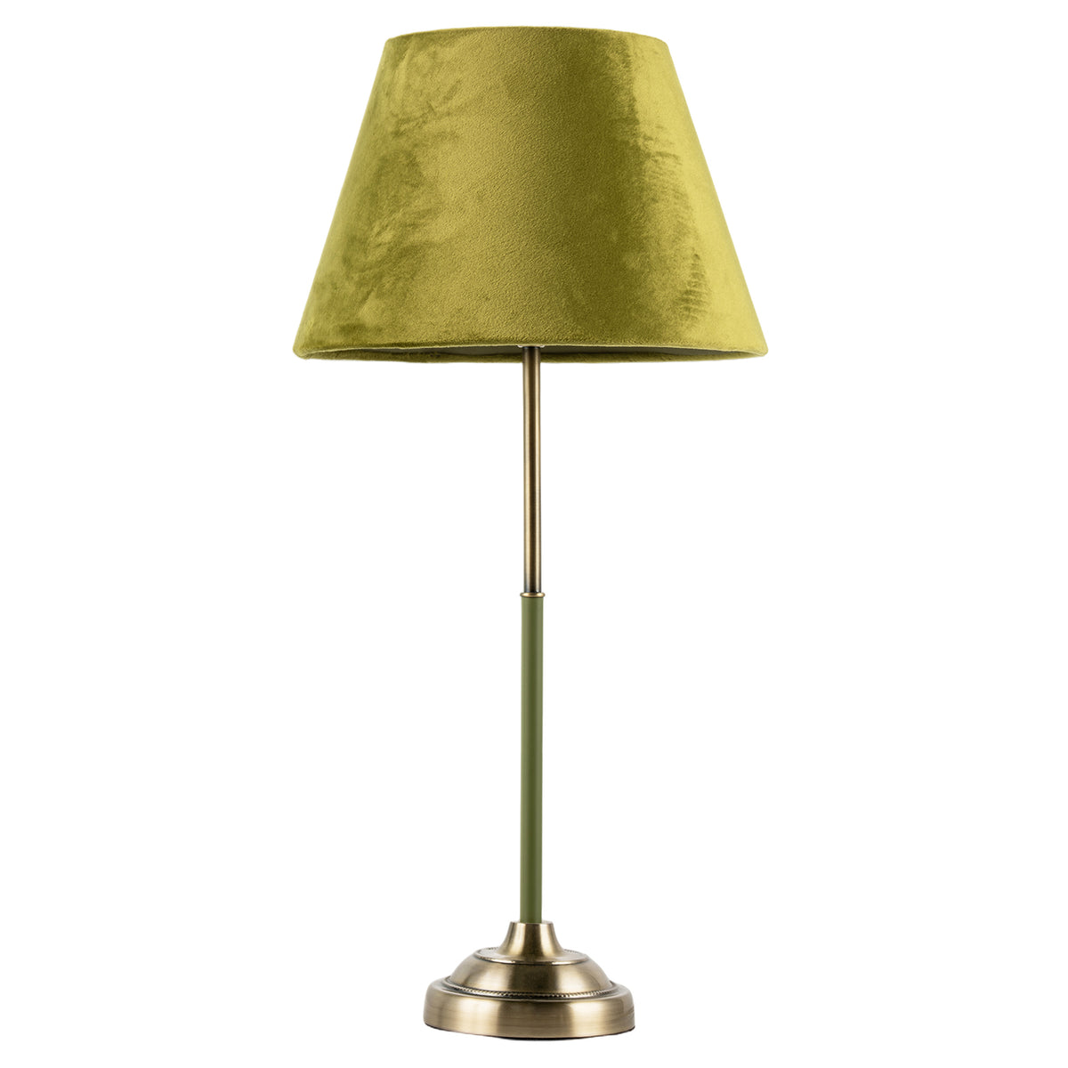 Elegant Green and Antique Brass Table Lamp with Olive Velvet Shade Image 3