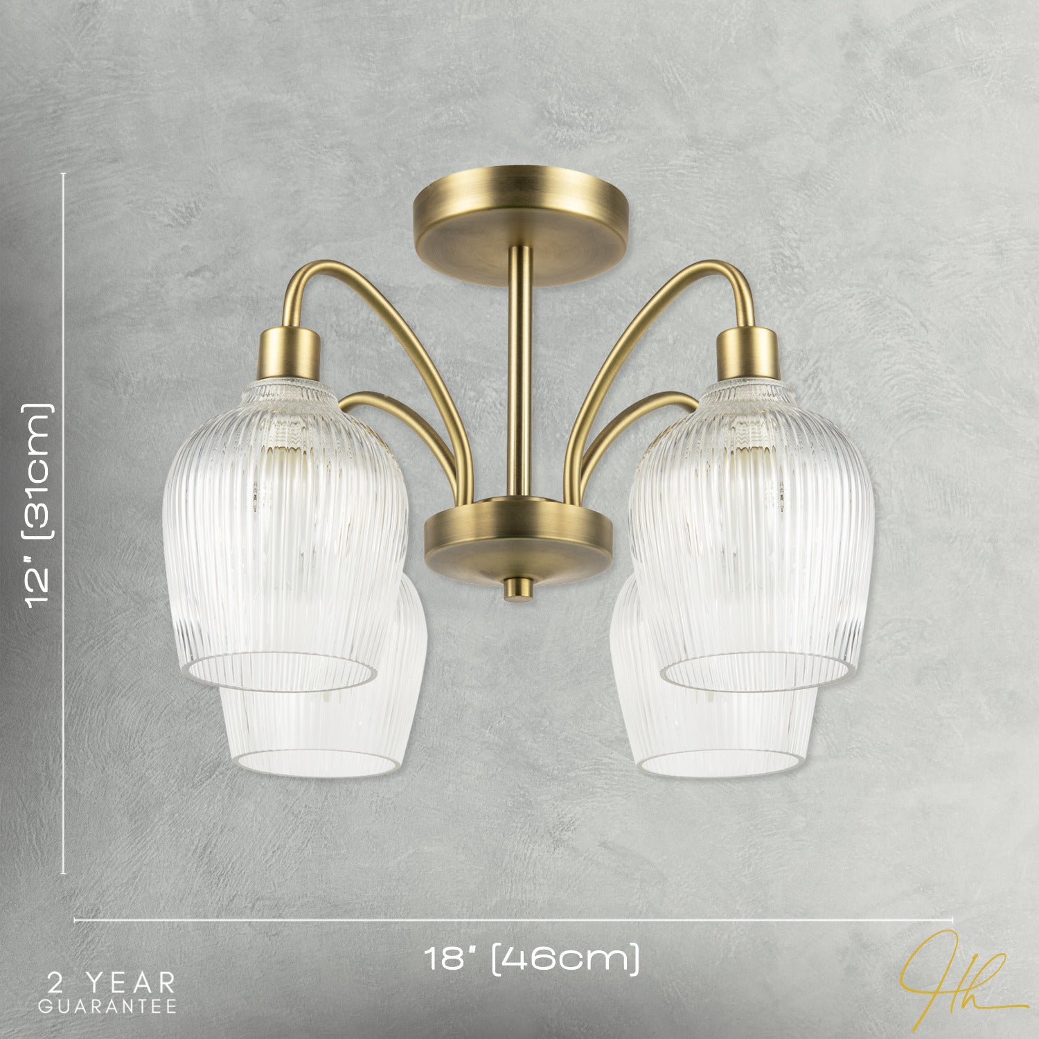 Classy Antique Brass Ceiling Light with Clear Ribbed Glass Shades Image 7