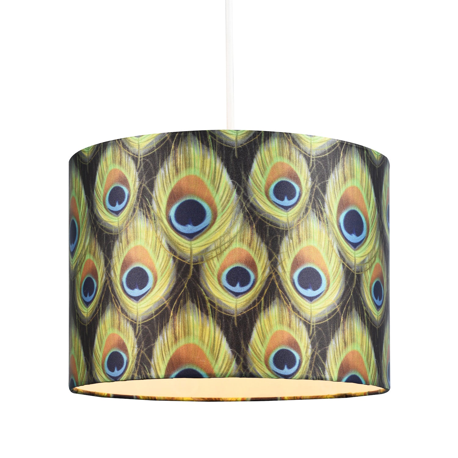 Vibrant Peacock Feather Themed 10 Inch Lamp Shade with Inner White Cotton Lining Image 2