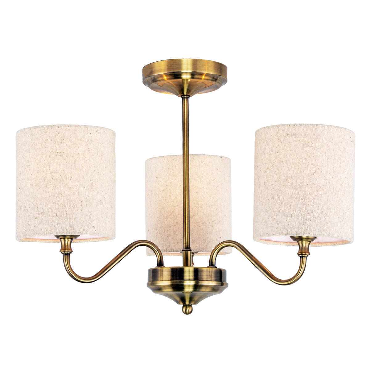 Classic Antique Brass Ceiling Light Fitting with Linen Fabric Shade Image 4