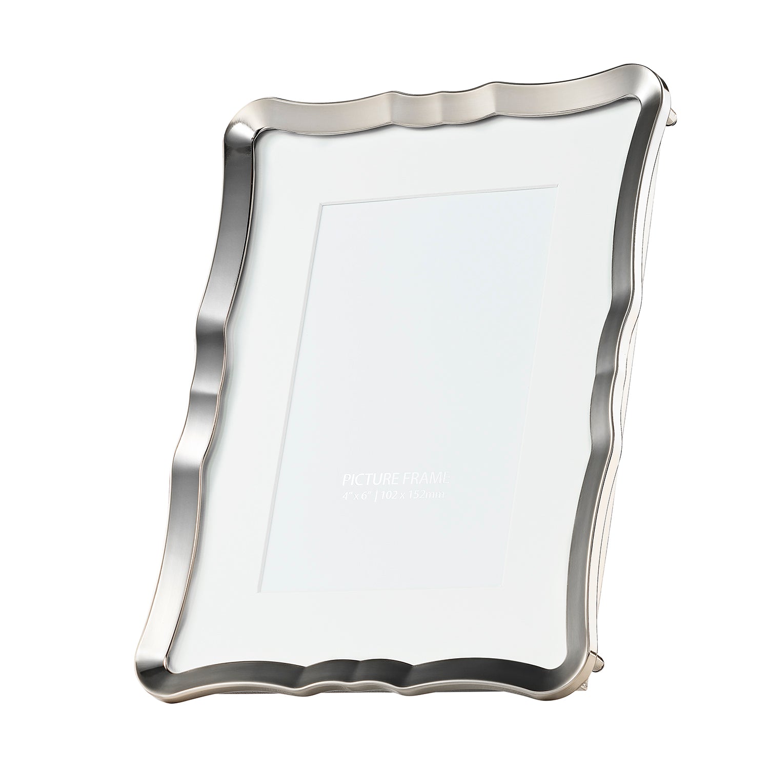 Modern Polished Nickel 4x6 Picture Frame with Rippled Edges and Curved Corners Image 1