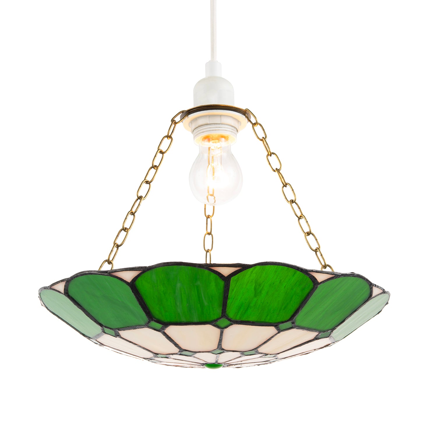 Dark Emerald Green and Opal White Tiffany Glass Pendant Lighting Shade Image 2