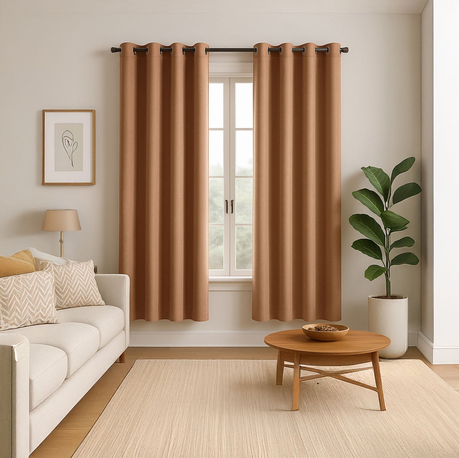 Mustard Orange Linen Blackout Curtains - 46 x 63 Inch Drop - 2 Panel Image 6