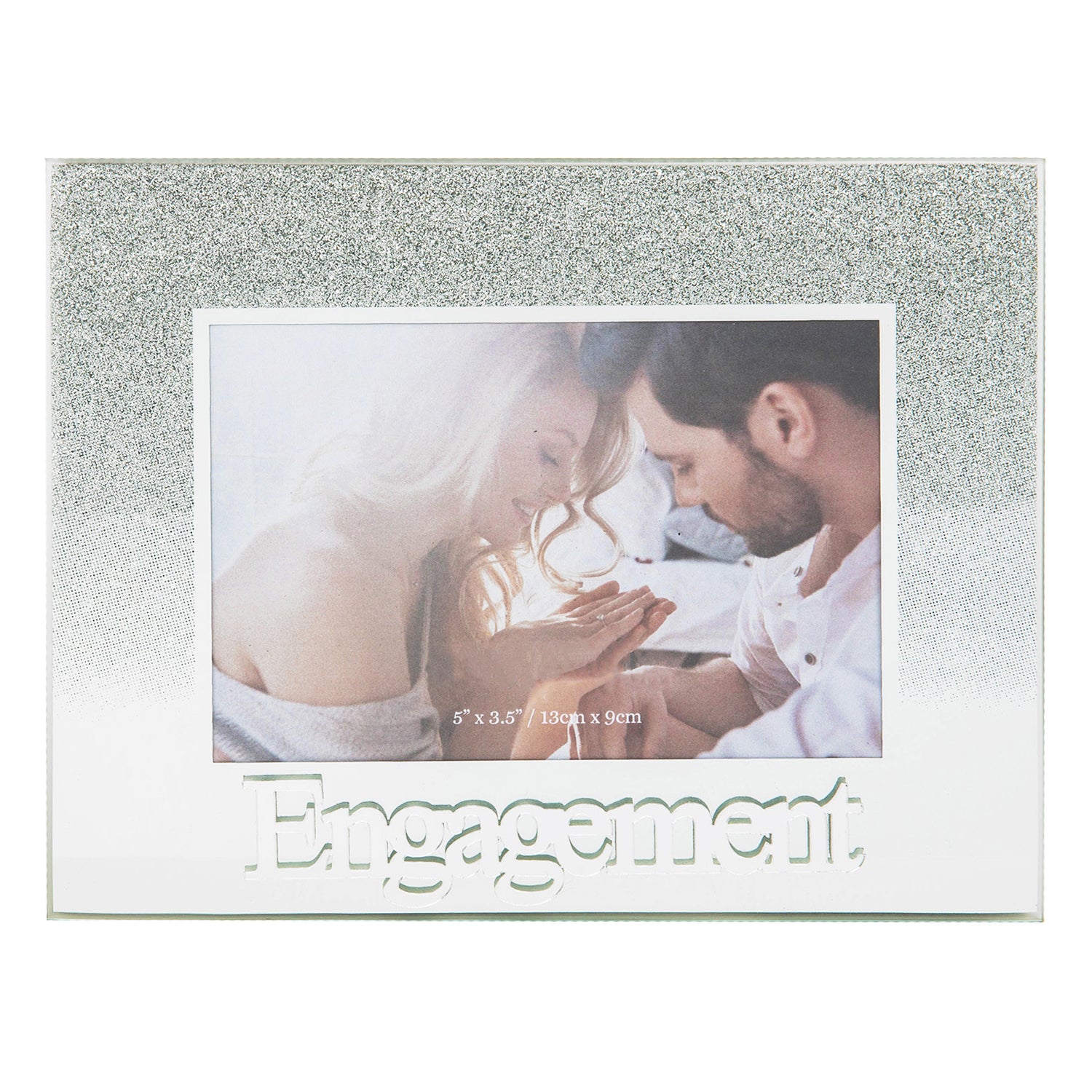 Silver Glitter Engagement Glass Picture Frame with Acrylic Letters - 5" x 3.5" Image 1