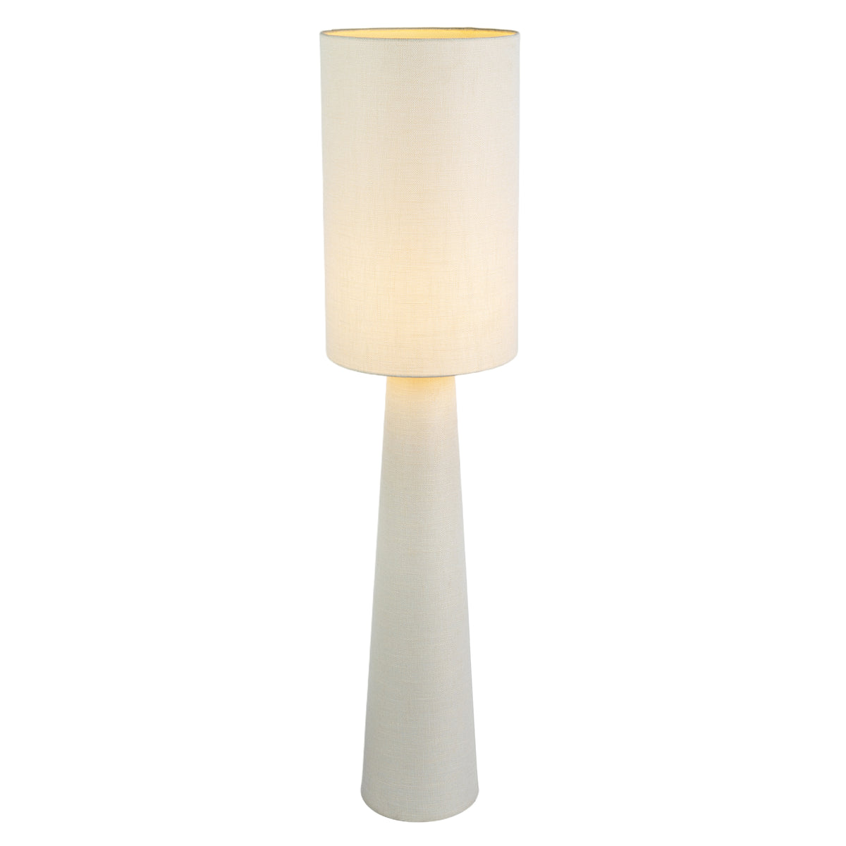 Modern Soft Cream Linen Fabric Floor Lamp with Drum Shade and Base Image 3