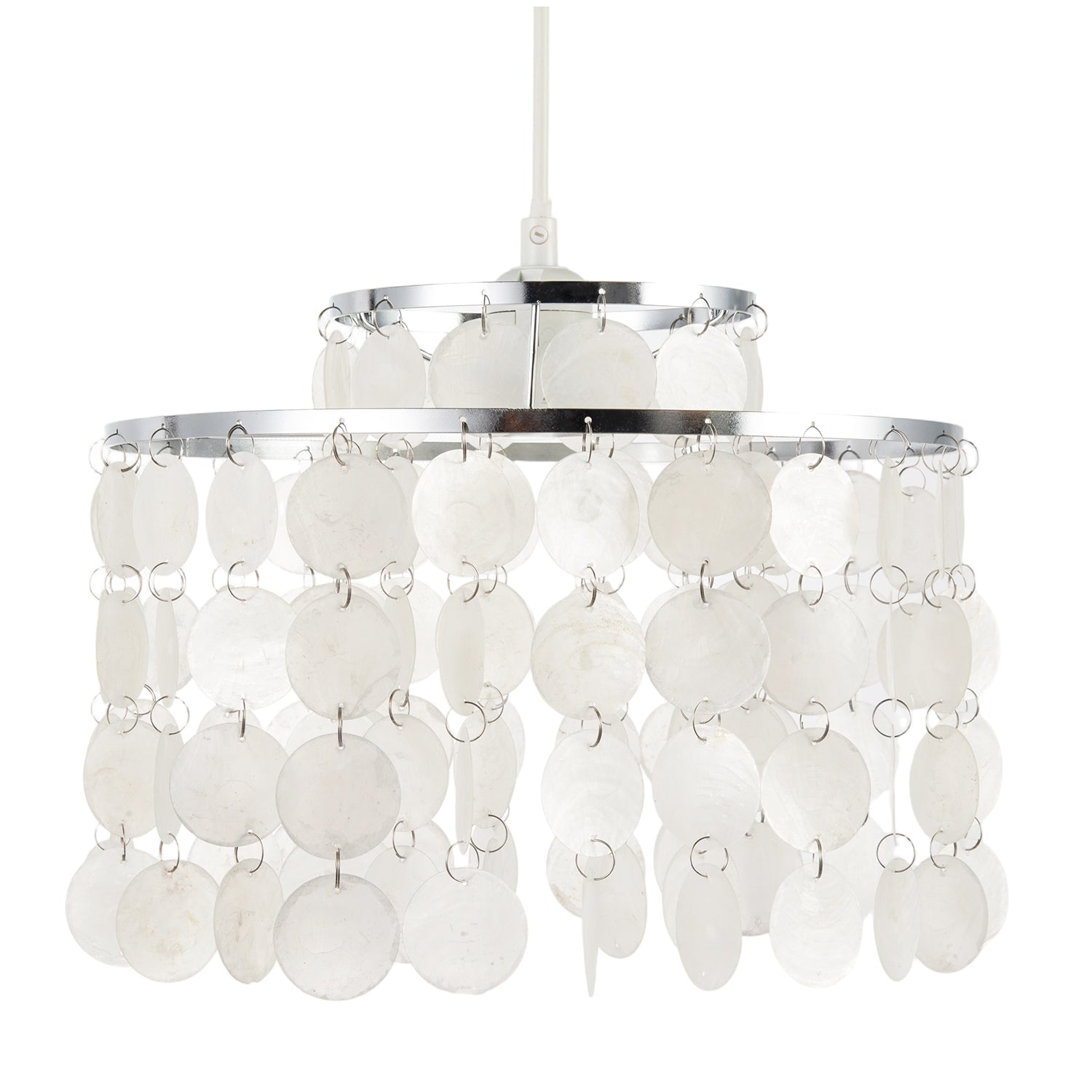 Chrome Pendant Shade with Cascading Natural Capiz Style Shell Discs Image 4
