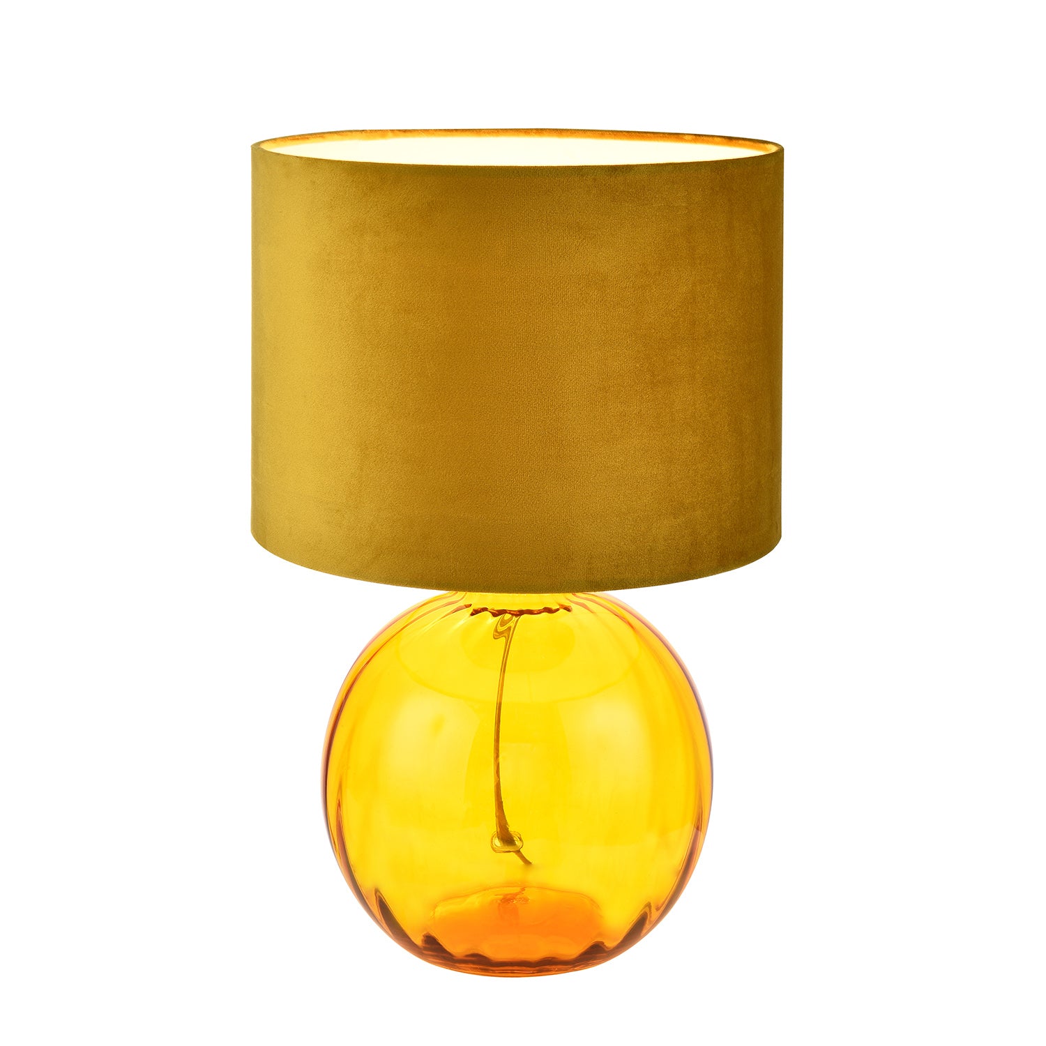 Contemporary Ochre Ribbed Glass Table Lamp with Soft Velvet Mustard Shade Image 5