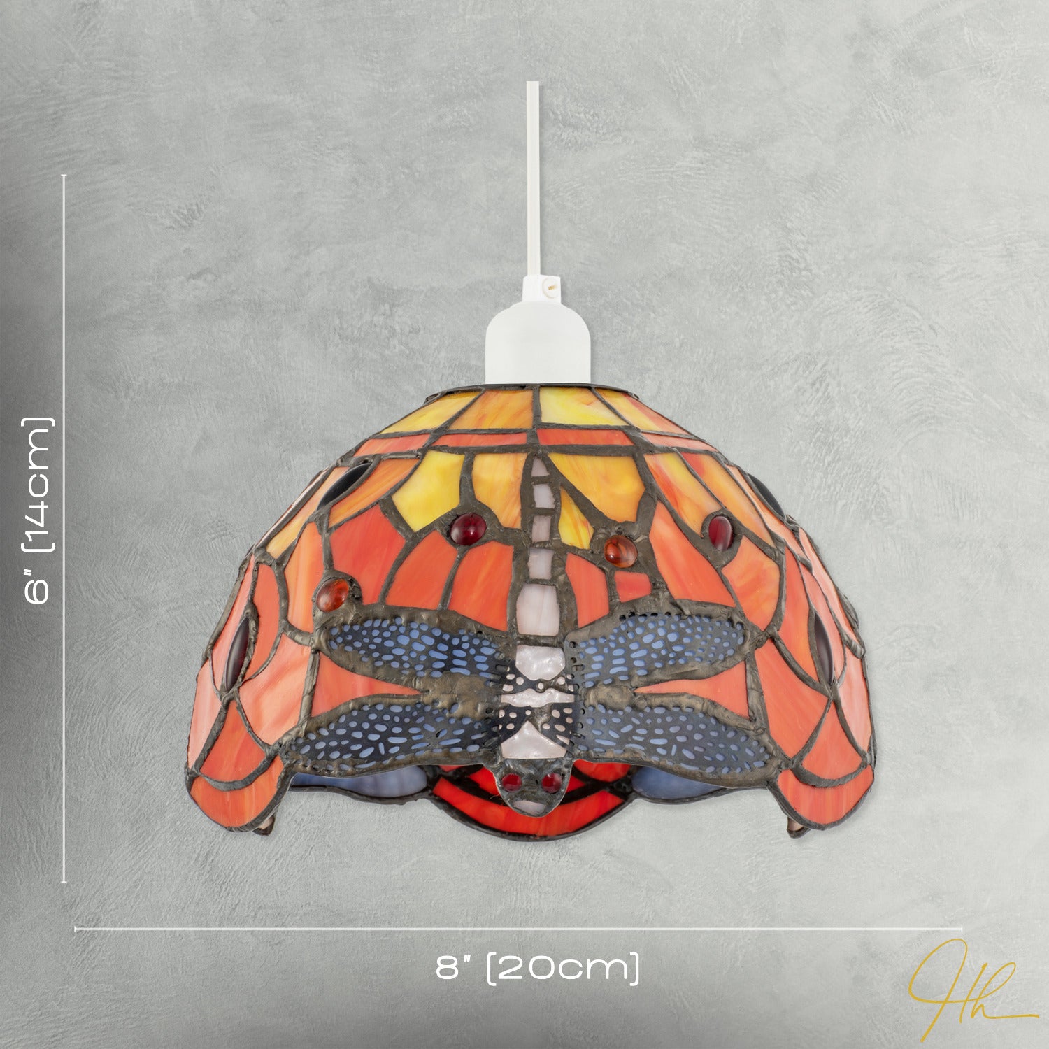 Vivid Orange and Amber Stained Glass Dragonfly Tiffany Pendant Shade Image 7