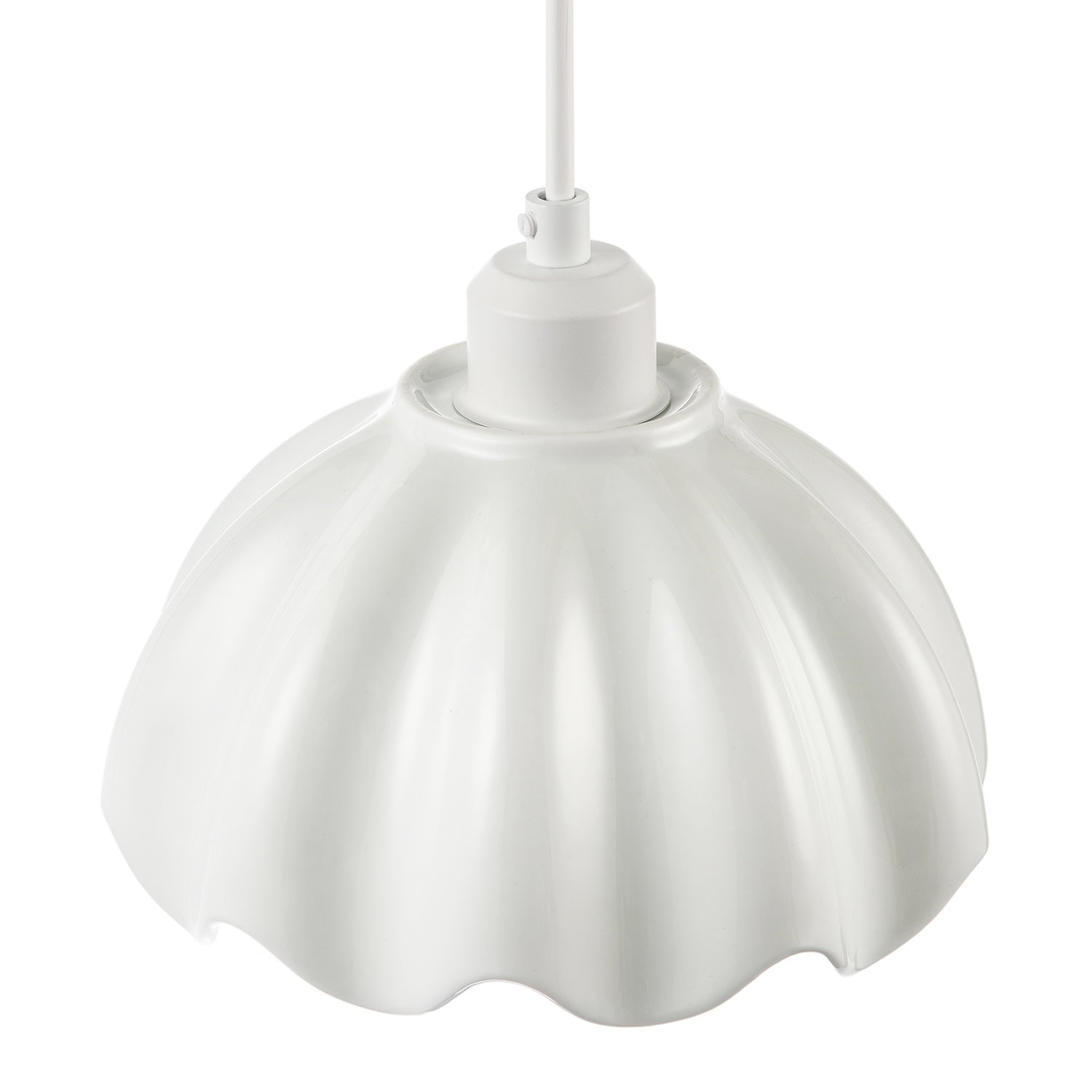 Opal White Gloss Ceramic Pendant Light Shade with Rippled Scallop Edge Image 3