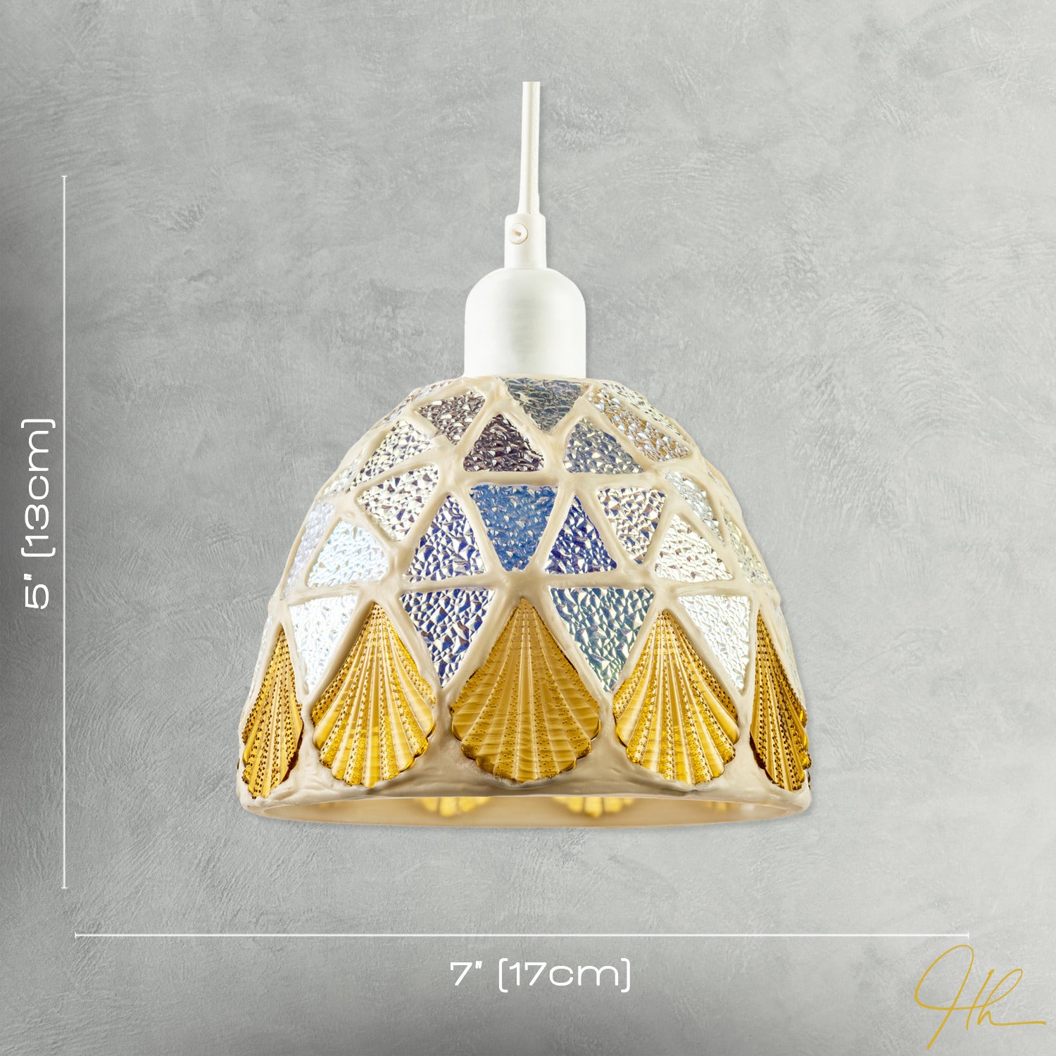 Dome Shaped Pendant Ceiling Light Shade with Structured Mosaic Glass Image 7