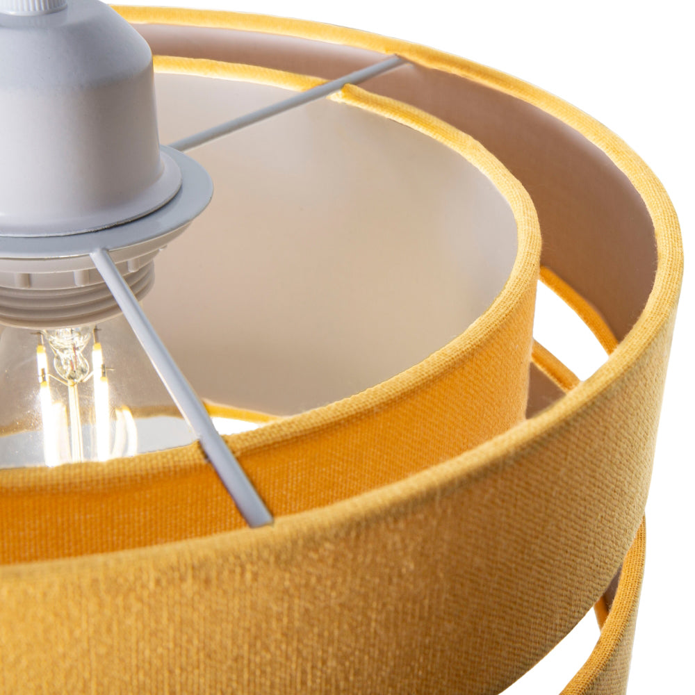 Contemporary Quality Ochre Linen Fabric Triple Tier Ceiling Pendant Light Shade Image 3